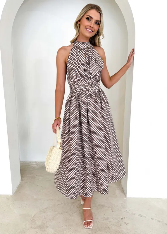 Exter Midi Dress - Mocha Check sold by Gingham & Heels