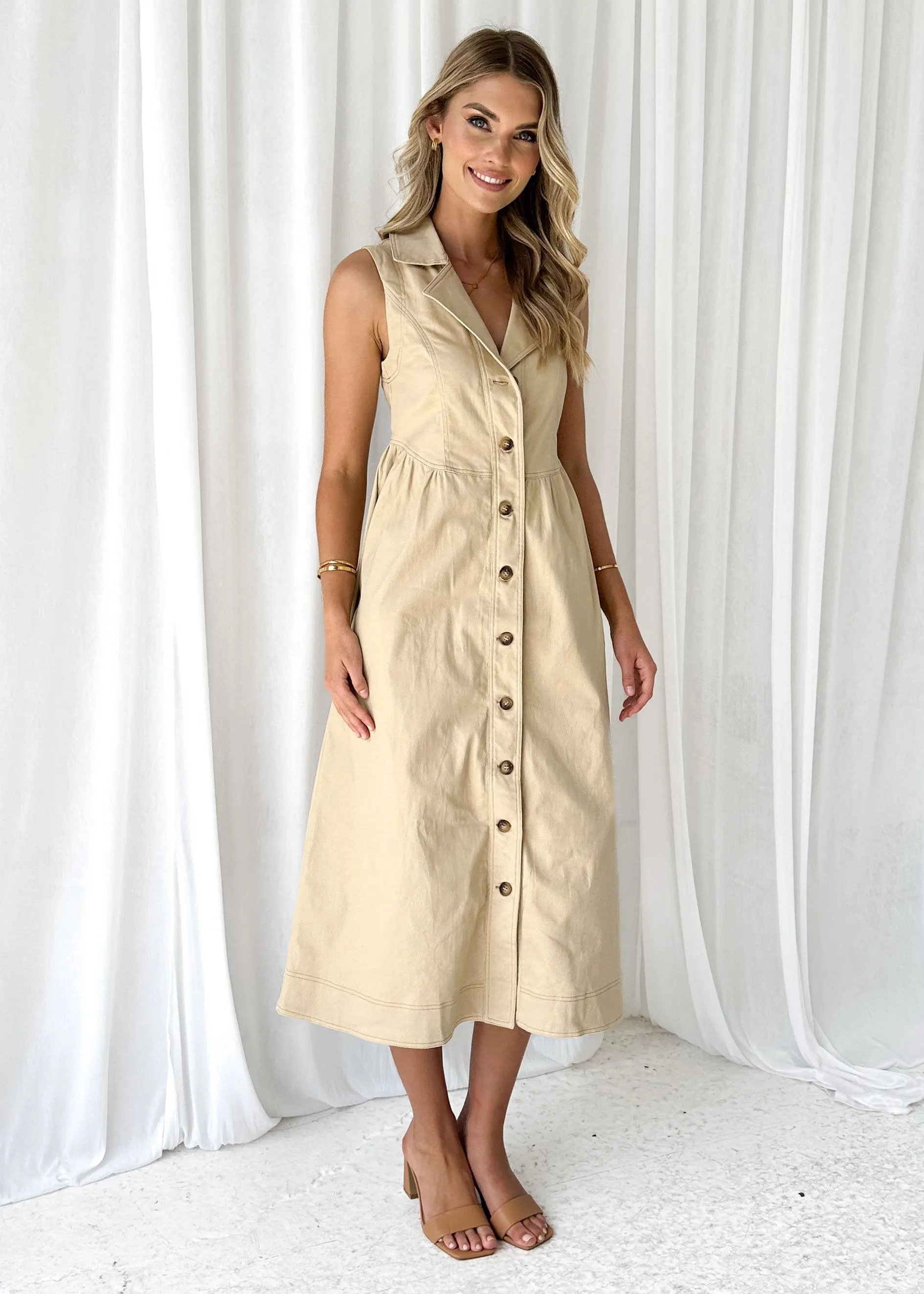 Furger Stretch Denim Midi Dress - Beige sold by Gingham & Heels product image thumbnail 2