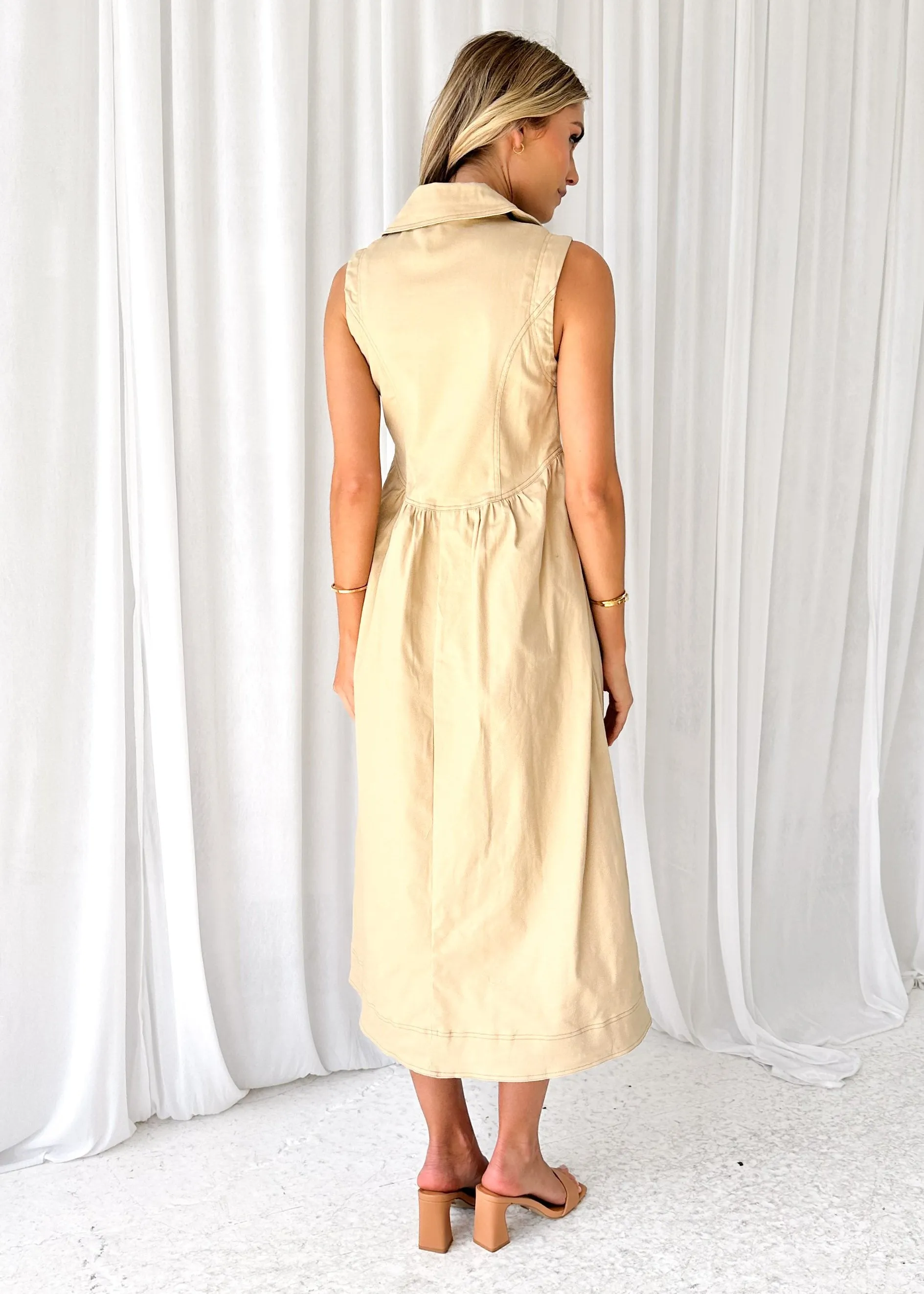Furger Stretch Denim Midi Dress - Beige sold by Gingham & Heels product image thumbnail 5