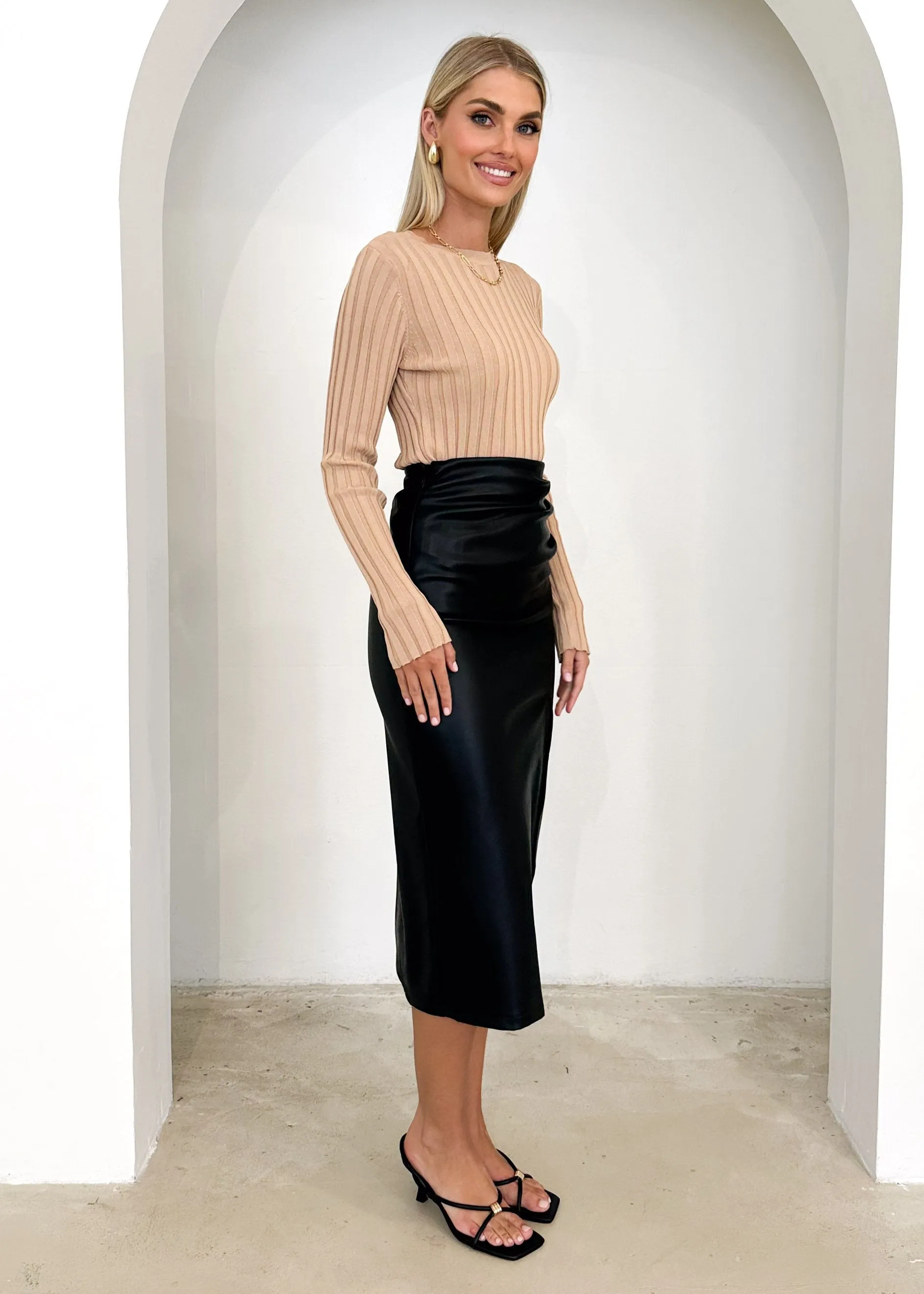 Kralae PU Midi Skirt - Black sold by Gingham & Heels product image thumbnail 4