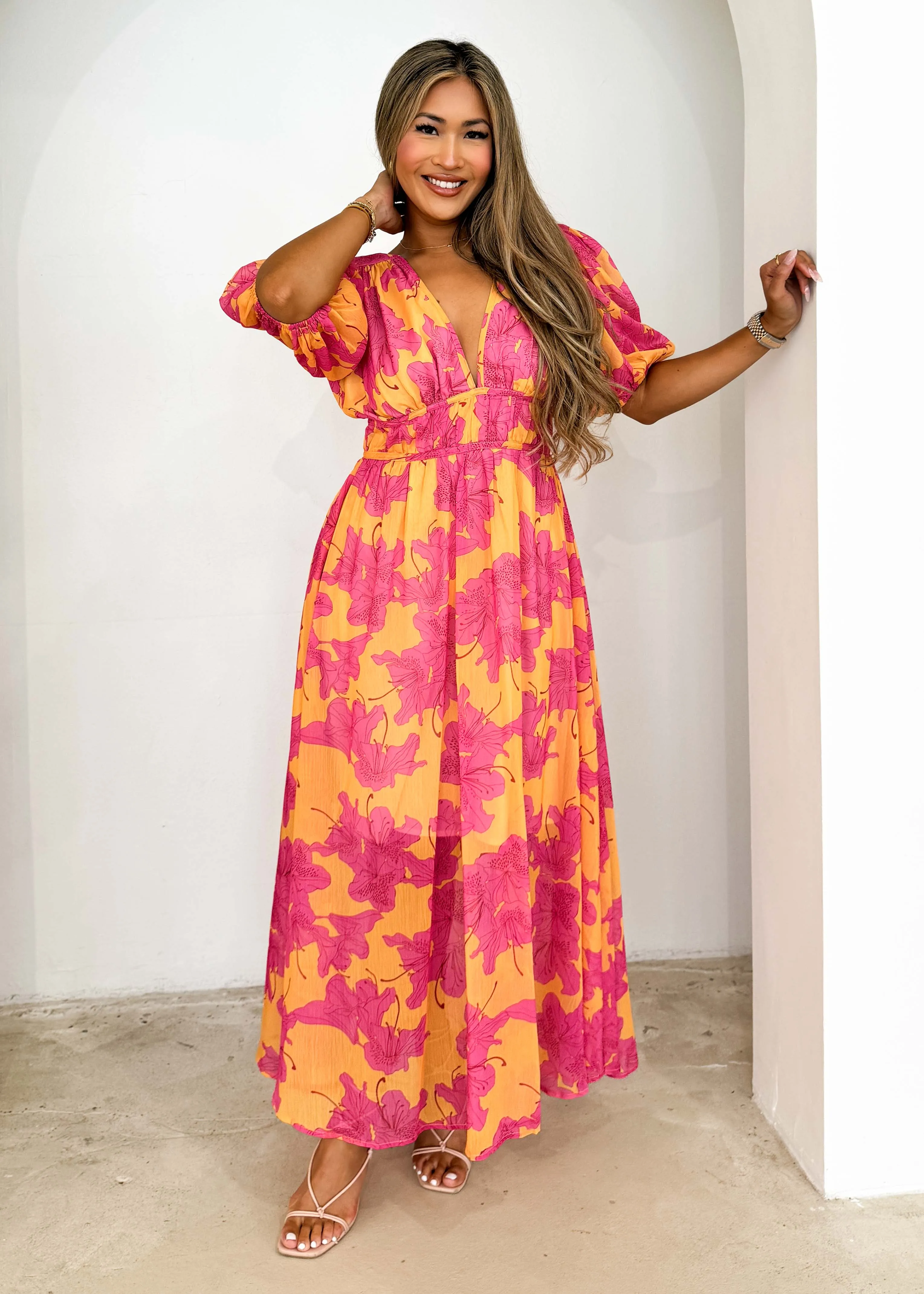 Zanette Midi Dress - Sunshine Floral sold by Gingham & Heels