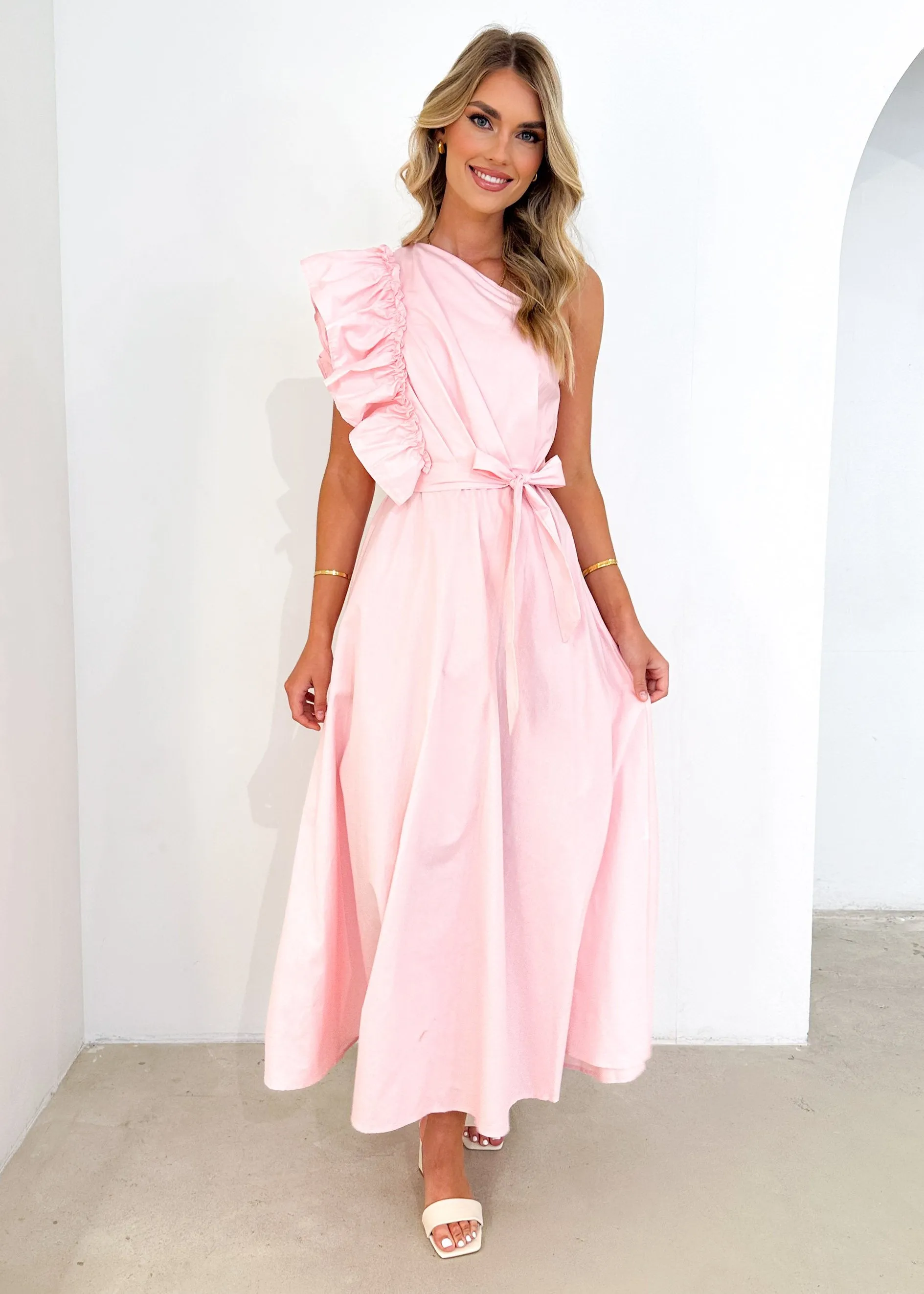 Rowler One Shoulder Midi Dress - Pink sold by Gingham & Heels product image thumbnail 3