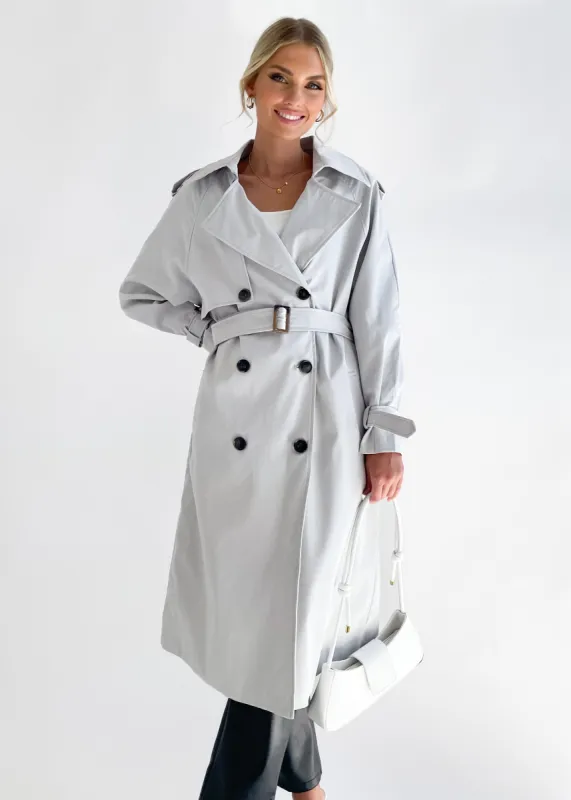 Taffie Trench Coat - Grey sold by Gingham & Heels