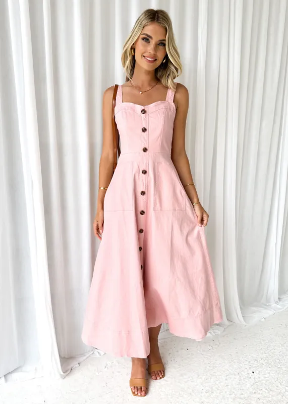 Millenia Stretch Denim Midi Dress - Blush sold by Gingham & Heels