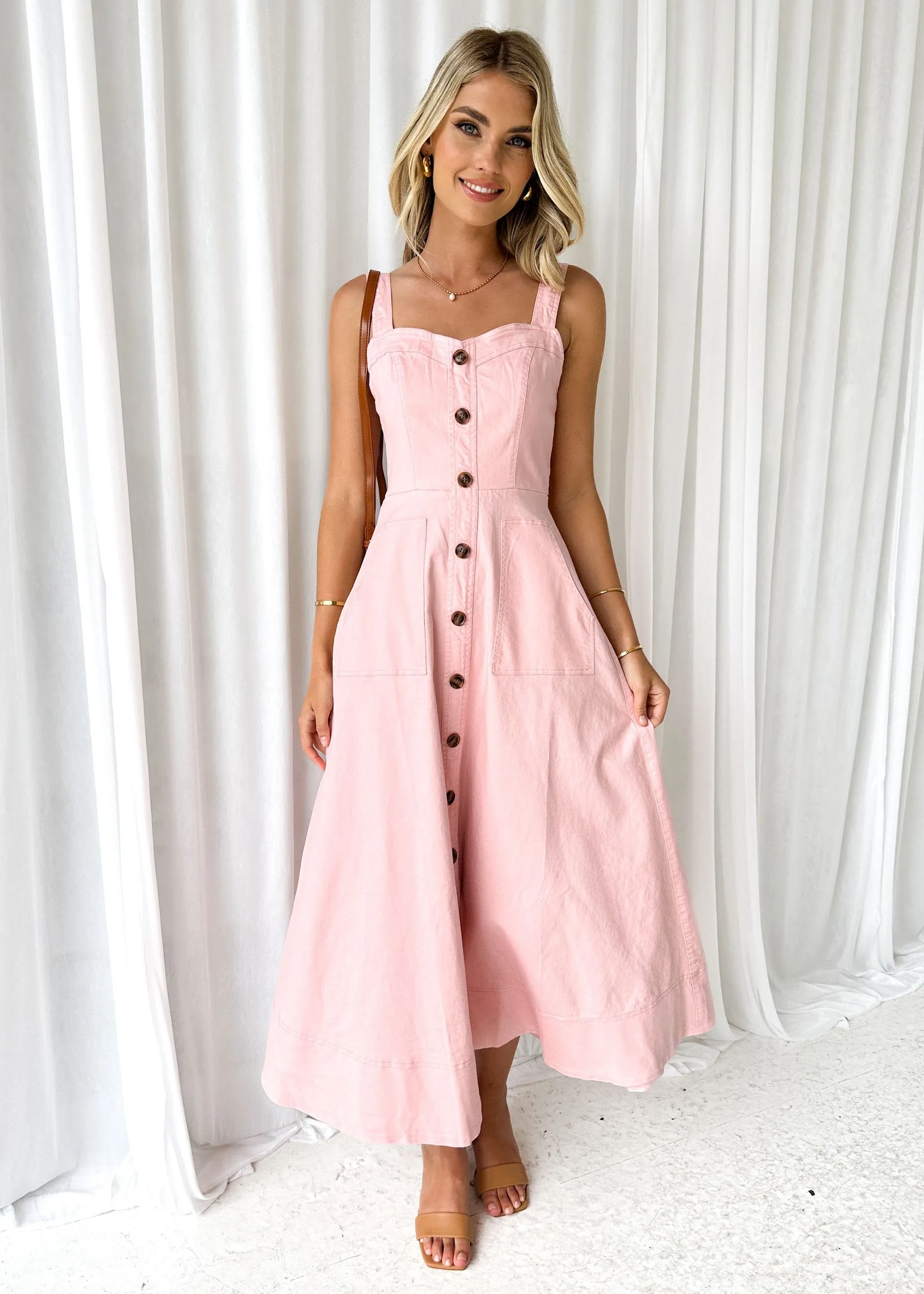 Millenia Stretch Denim Midi Dress - Blush sold by Gingham & Heels
