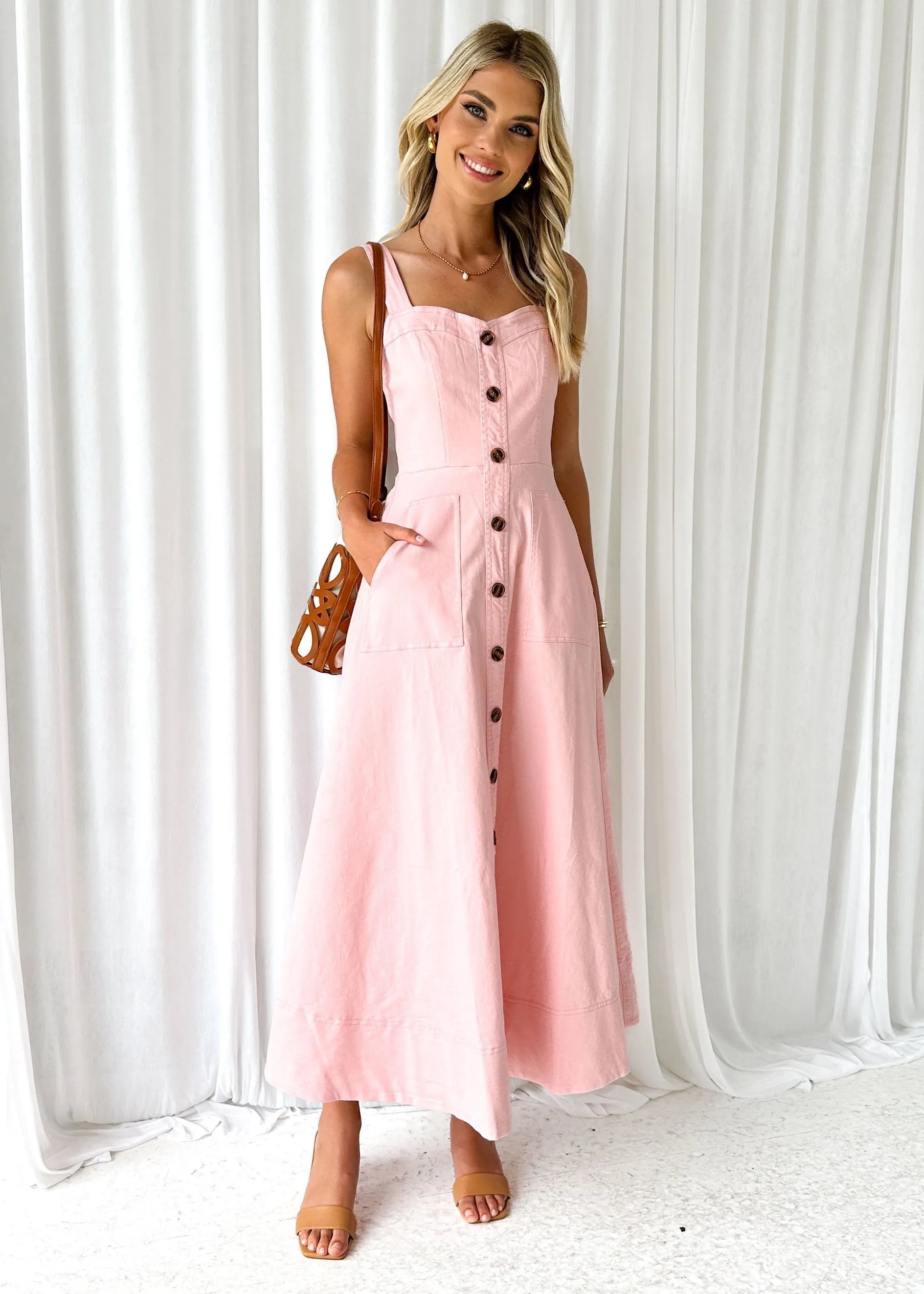 Millenia Stretch Denim Midi Dress - Blush sold by Gingham & Heels product image thumbnail 2