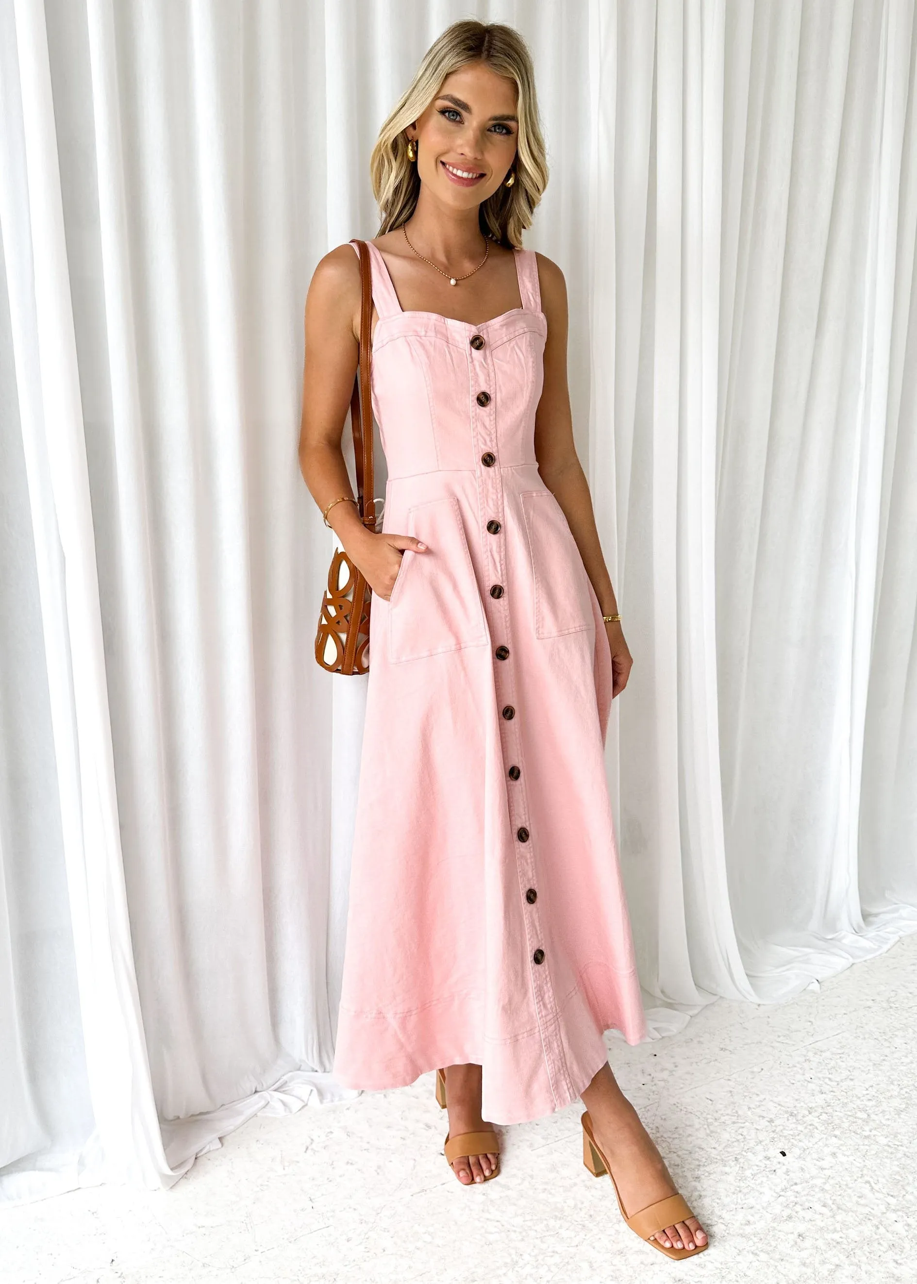 Millenia Stretch Denim Midi Dress - Blush sold by Gingham & Heels product image thumbnail 3