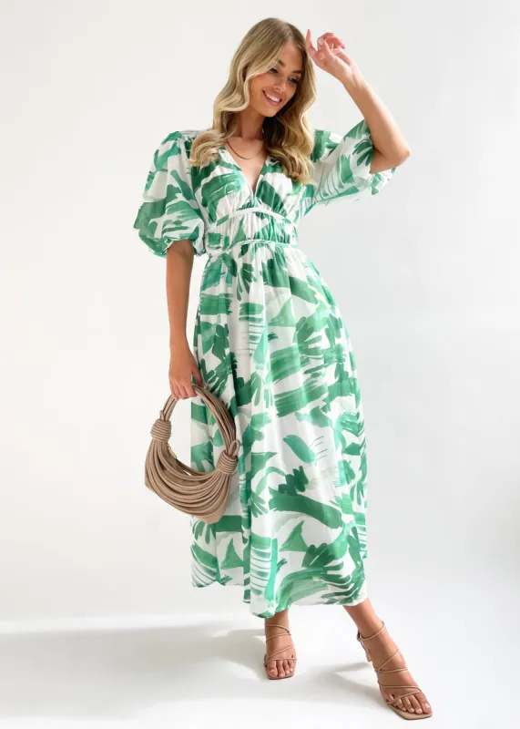 Safrina Midi Dress - Green Splash sold by Gingham & Heels