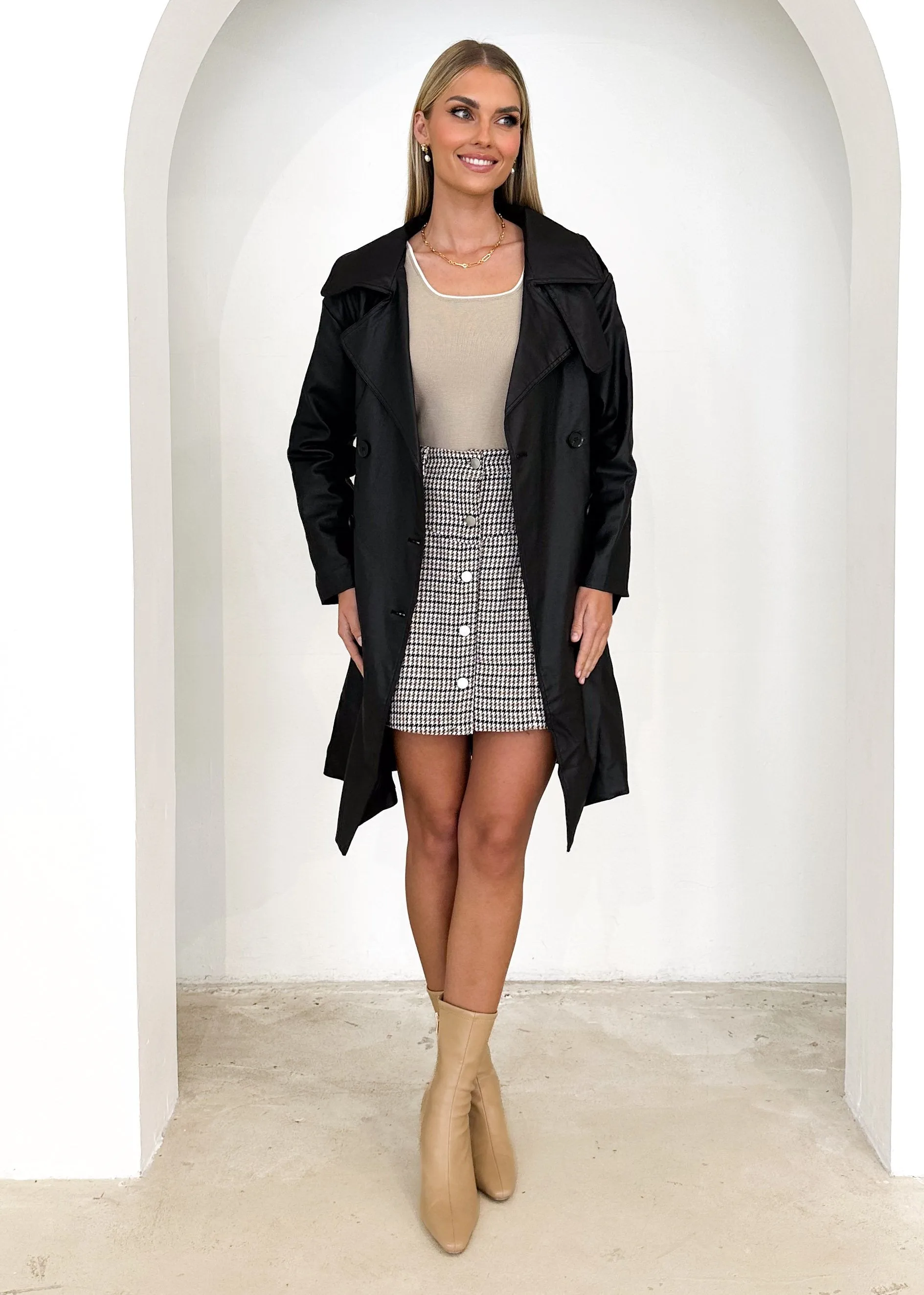 Rexia Coated Trench Coat - Black sold by Gingham & Heels