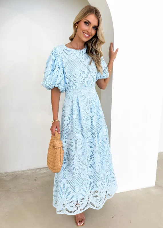 Lisa Lace Midi Dress - Blue sold by Gingham & Heels