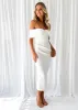 Valeria Off Shoulder Midi Dress - Off White sold by Gingham & Heels