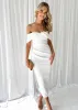 Valeria Off Shoulder Midi Dress - Off White sold by Gingham & Heels