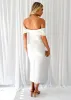 Valeria Off Shoulder Midi Dress - Off White sold by Gingham & Heels