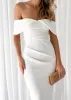 Valeria Off Shoulder Midi Dress - Off White sold by Gingham & Heels