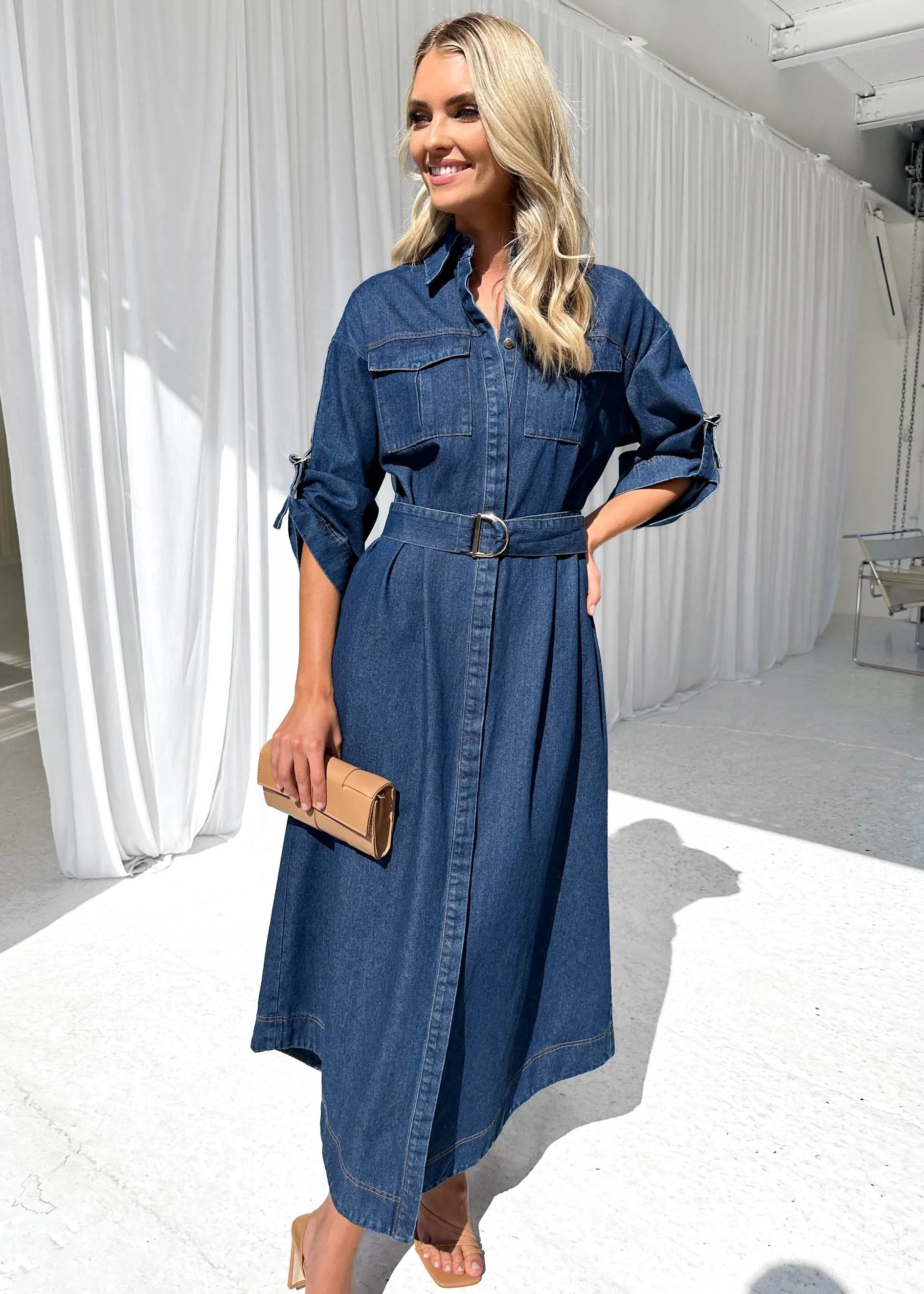 Perrey Denim Midi Dress - Indigo sold by Gingham & Heels product image thumbnail 3