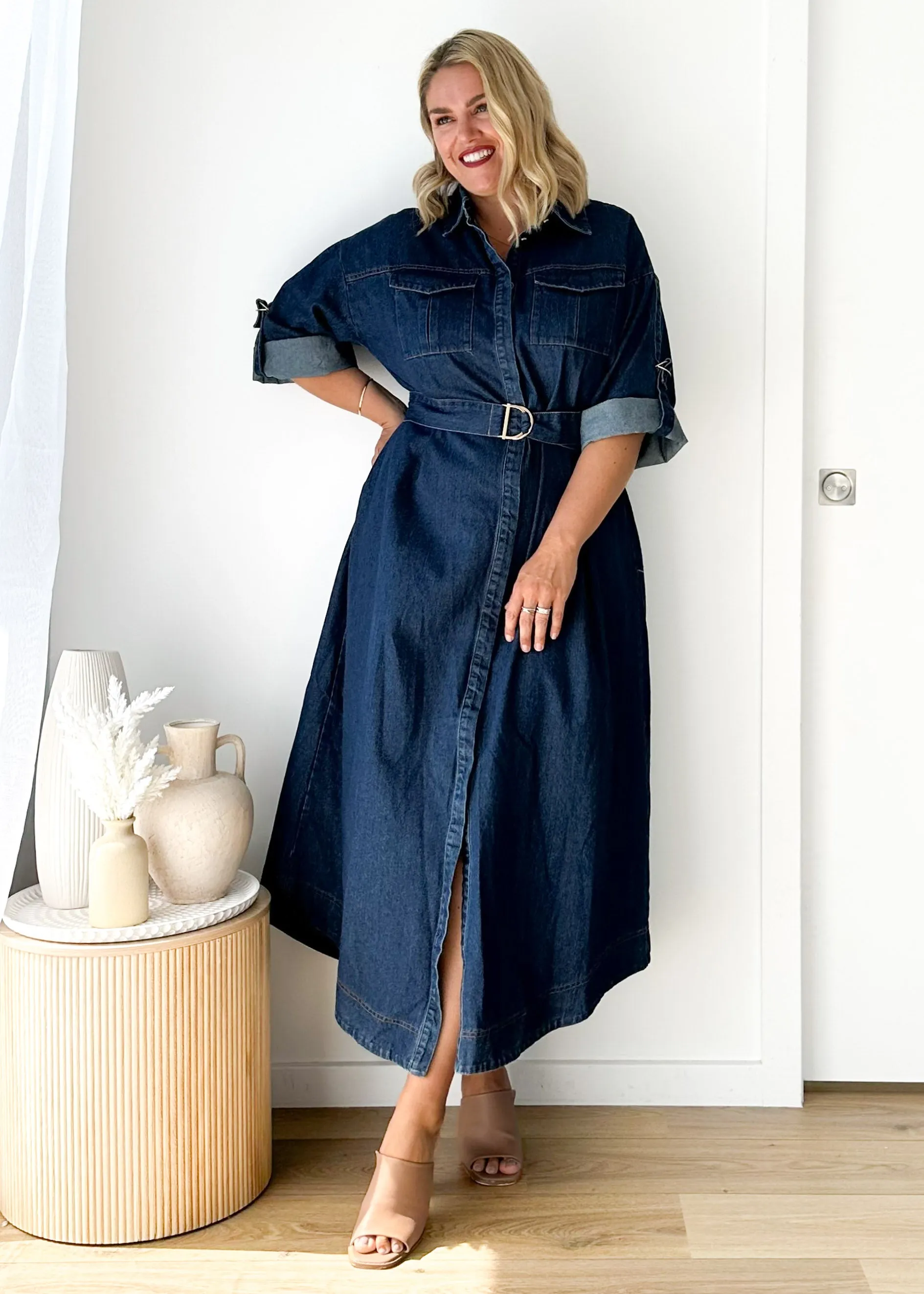Perrey Denim Midi Dress - Indigo sold by Gingham & Heels product image thumbnail 4