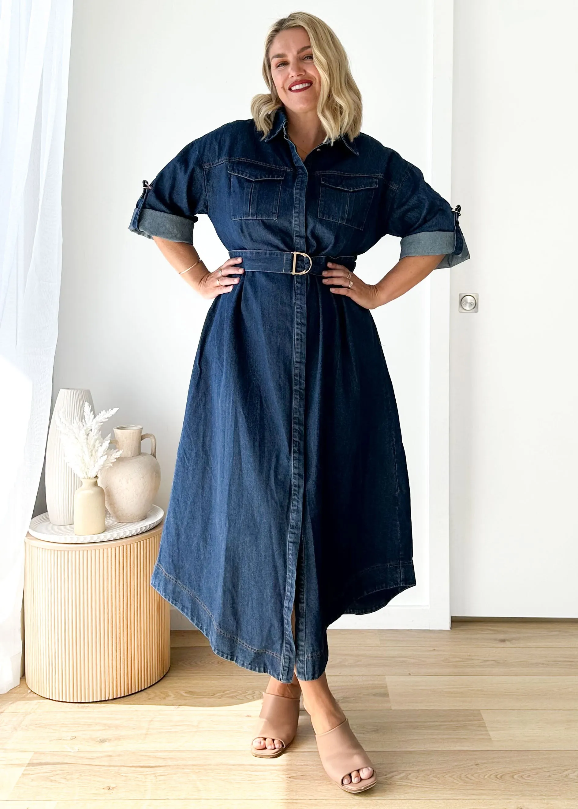 Perrey Denim Midi Dress - Indigo sold by Gingham & Heels product image thumbnail 2