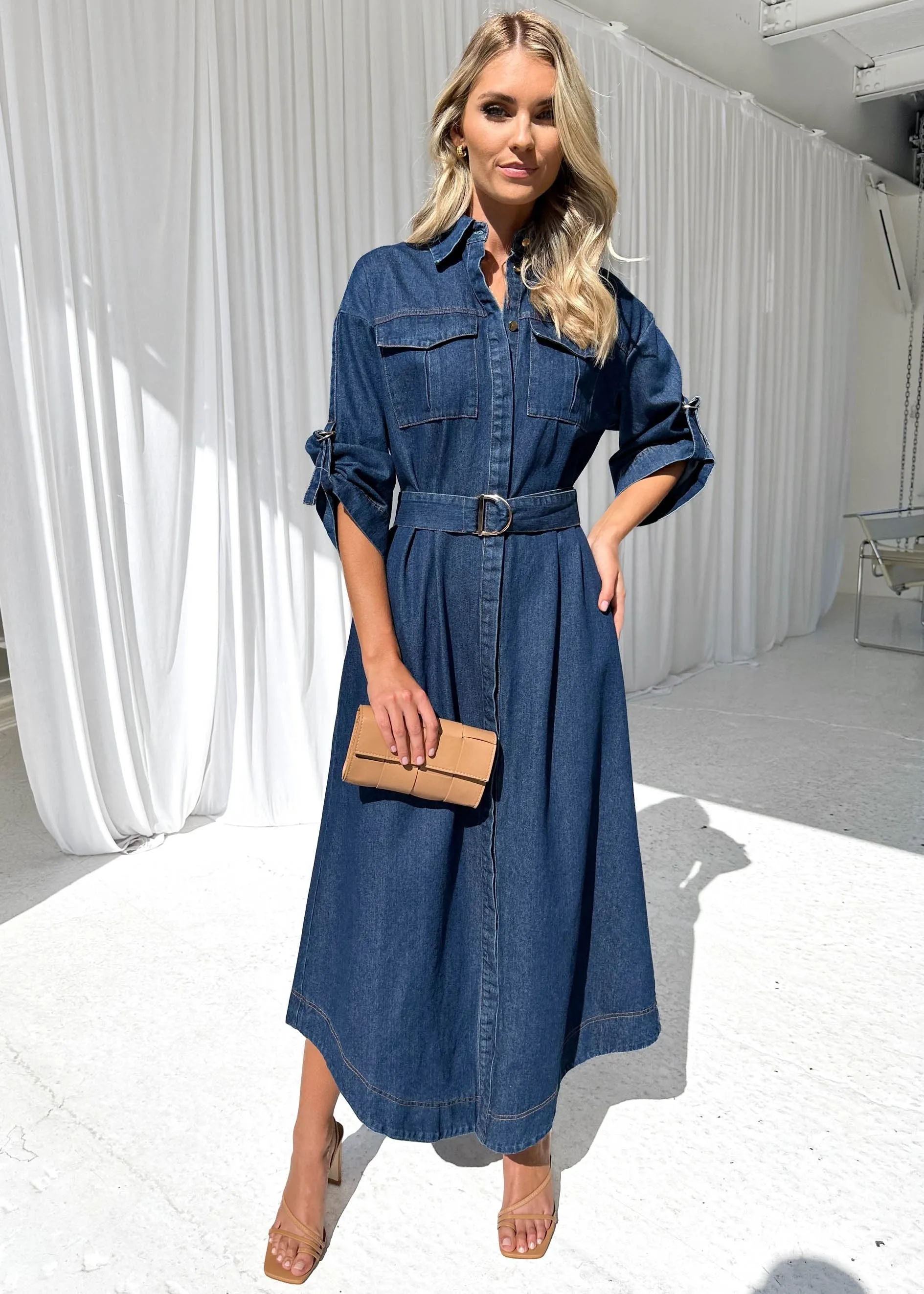 Perrey Denim Midi Dress - Indigo sold by Gingham & Heels product image thumbnail 5
