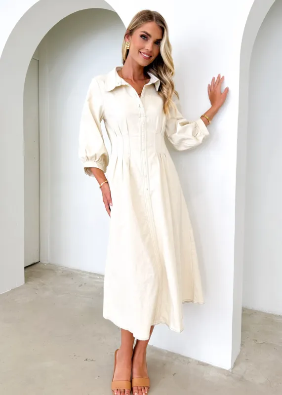 Kourt Midi Dress - Cream sold by Gingham & Heels