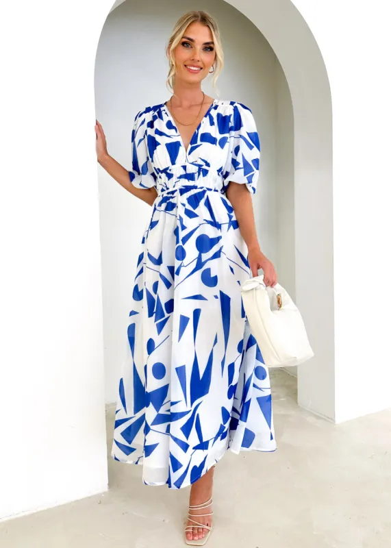 Zanette Midi Dress - Cobalt Maze sold by Gingham & Heels