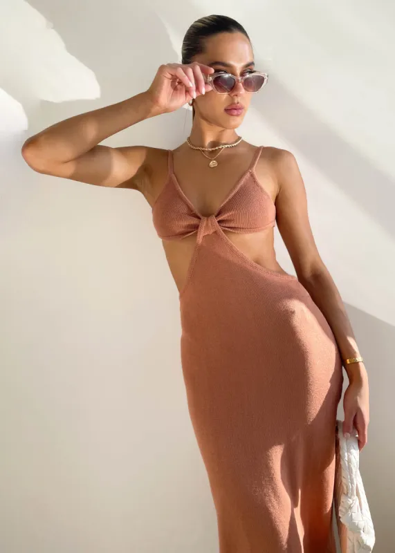 Paramount Cut Out Midi Dress - Tan sold by Gingham & Heels