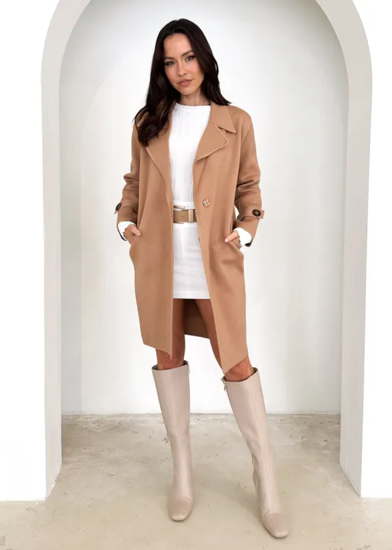 Chayso Knit Coat - Camel sold by Gingham & Heels
