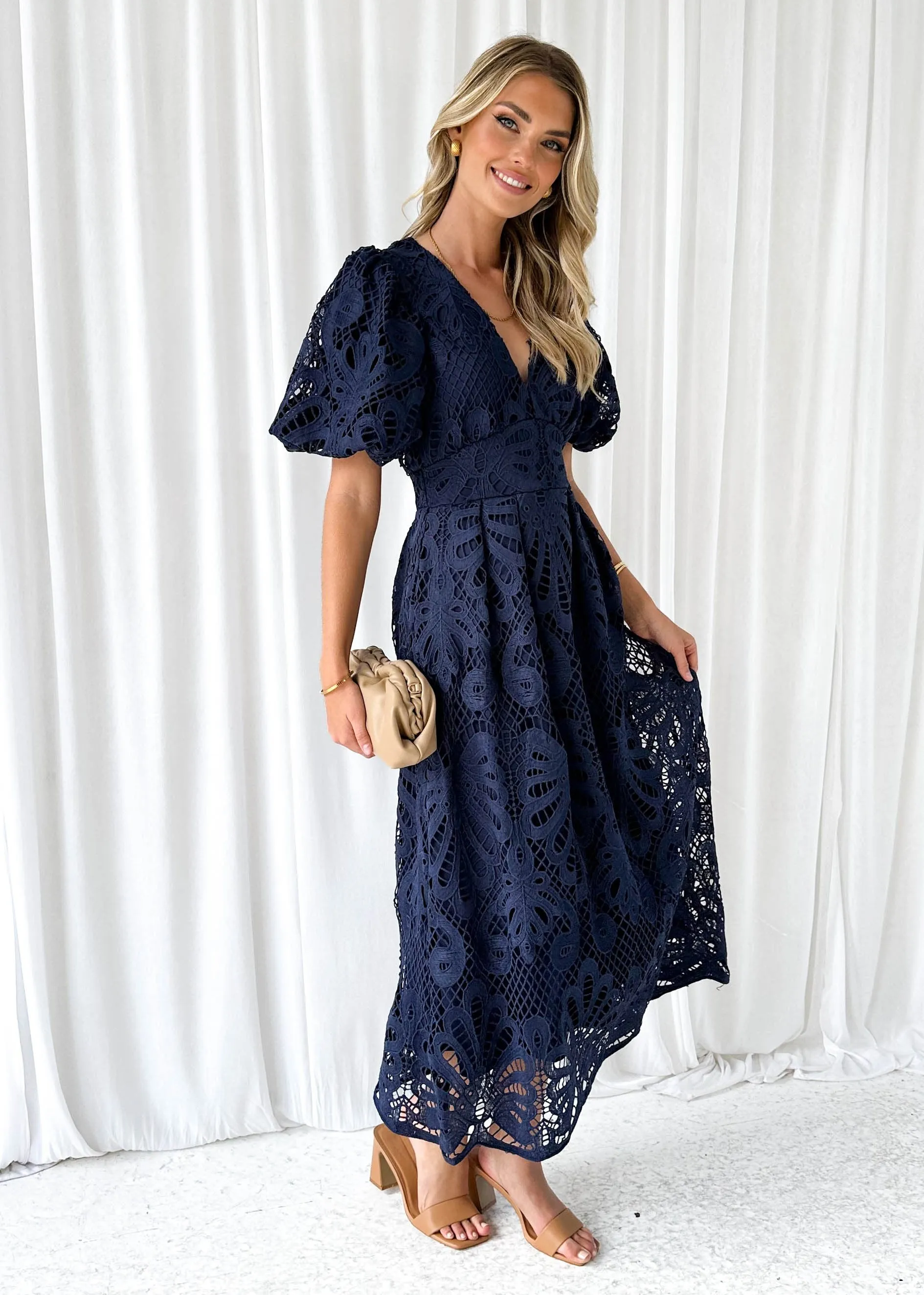 Mari Lace Maxi Dress - Navy sold by Gingham & Heels product image thumbnail 4