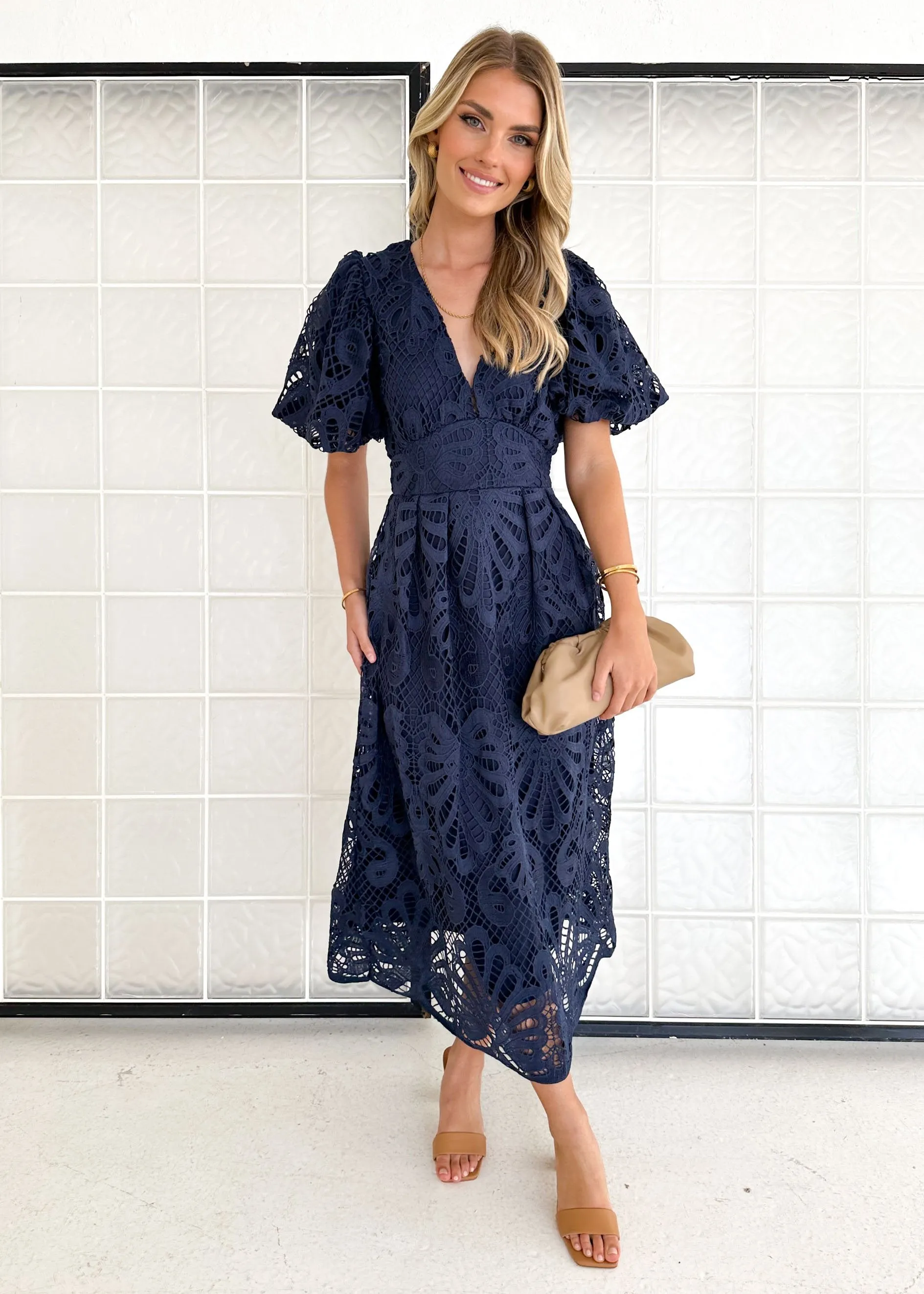 Mari Lace Maxi Dress - Navy sold by Gingham & Heels product image thumbnail 3
