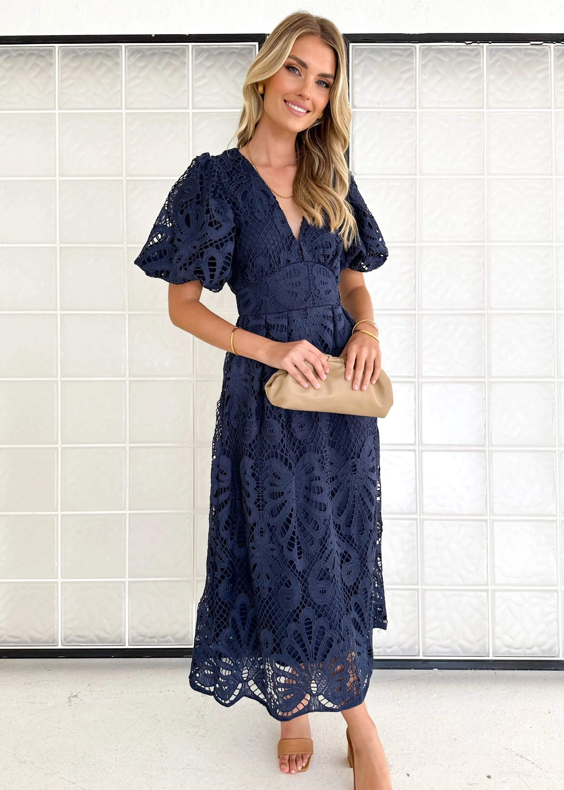 Mari Lace Maxi Dress - Navy sold by Gingham & Heels