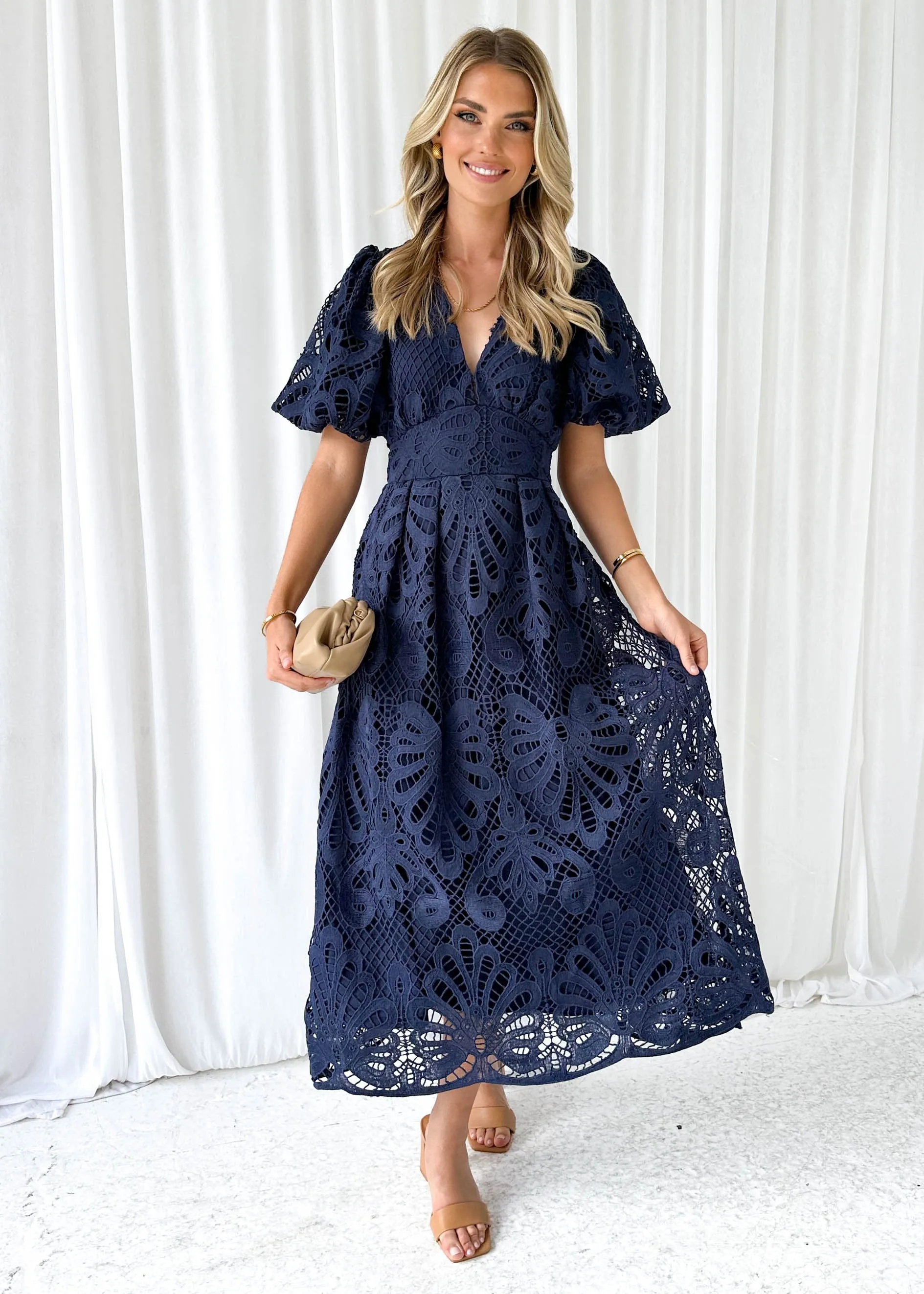 Mari Lace Maxi Dress - Navy sold by Gingham & Heels product image thumbnail 2