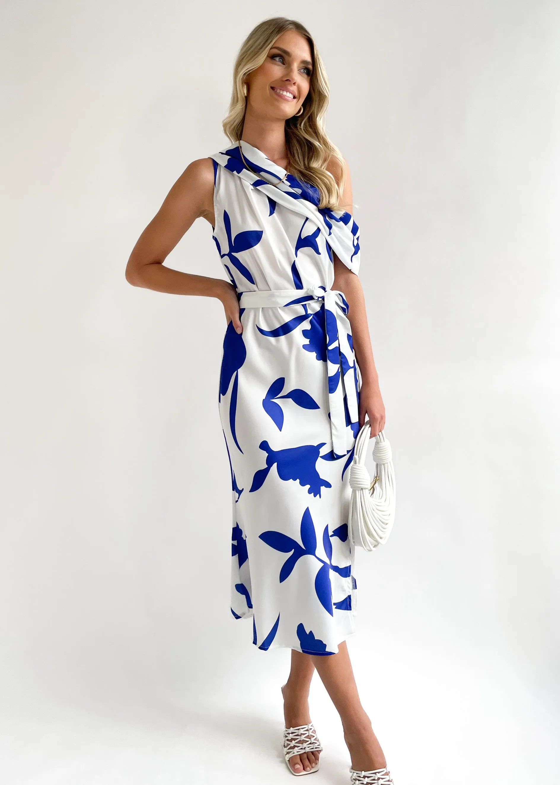 Shaylan One Shoulder Midi Dress - Cobalt Leaf sold by Gingham & Heels product image thumbnail 2