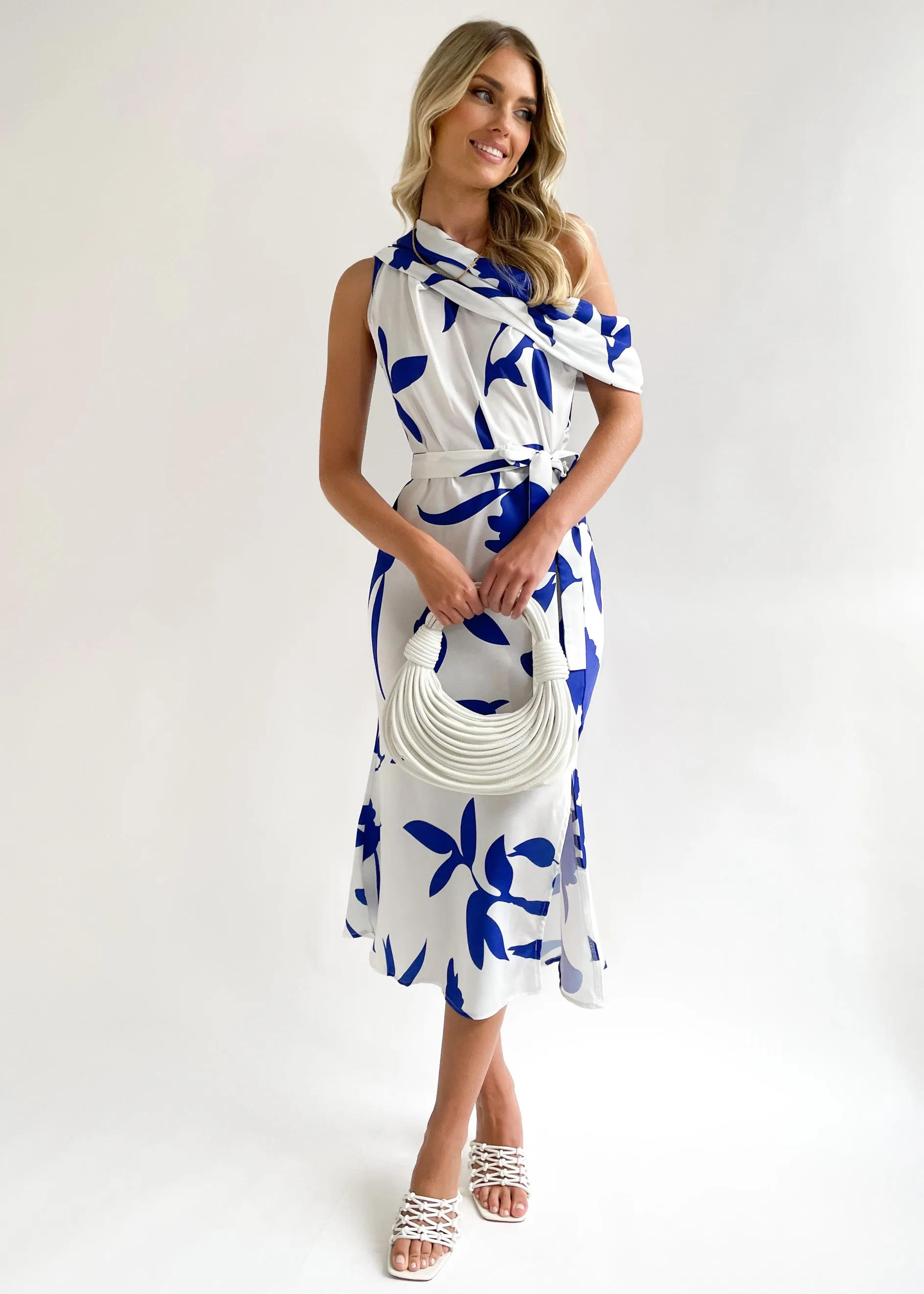 Shaylan One Shoulder Midi Dress - Cobalt Leaf sold by Gingham & Heels product image thumbnail 5