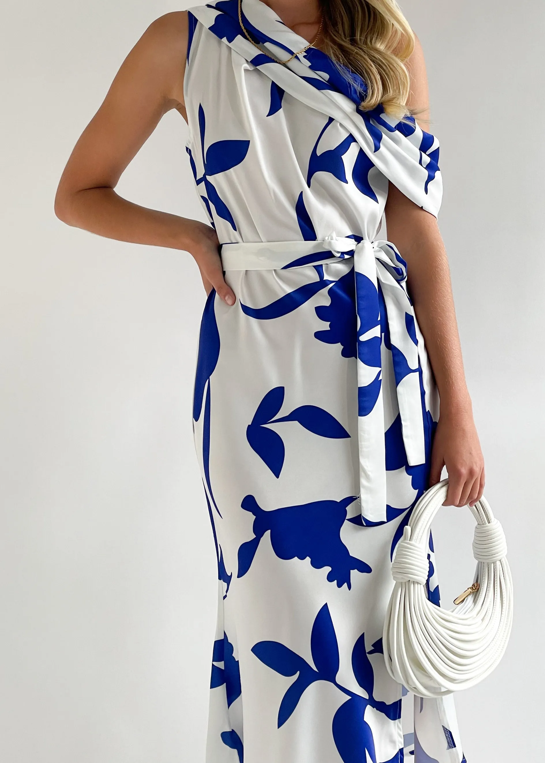 Shaylan One Shoulder Midi Dress - Cobalt Leaf sold by Gingham & Heels product image thumbnail 3