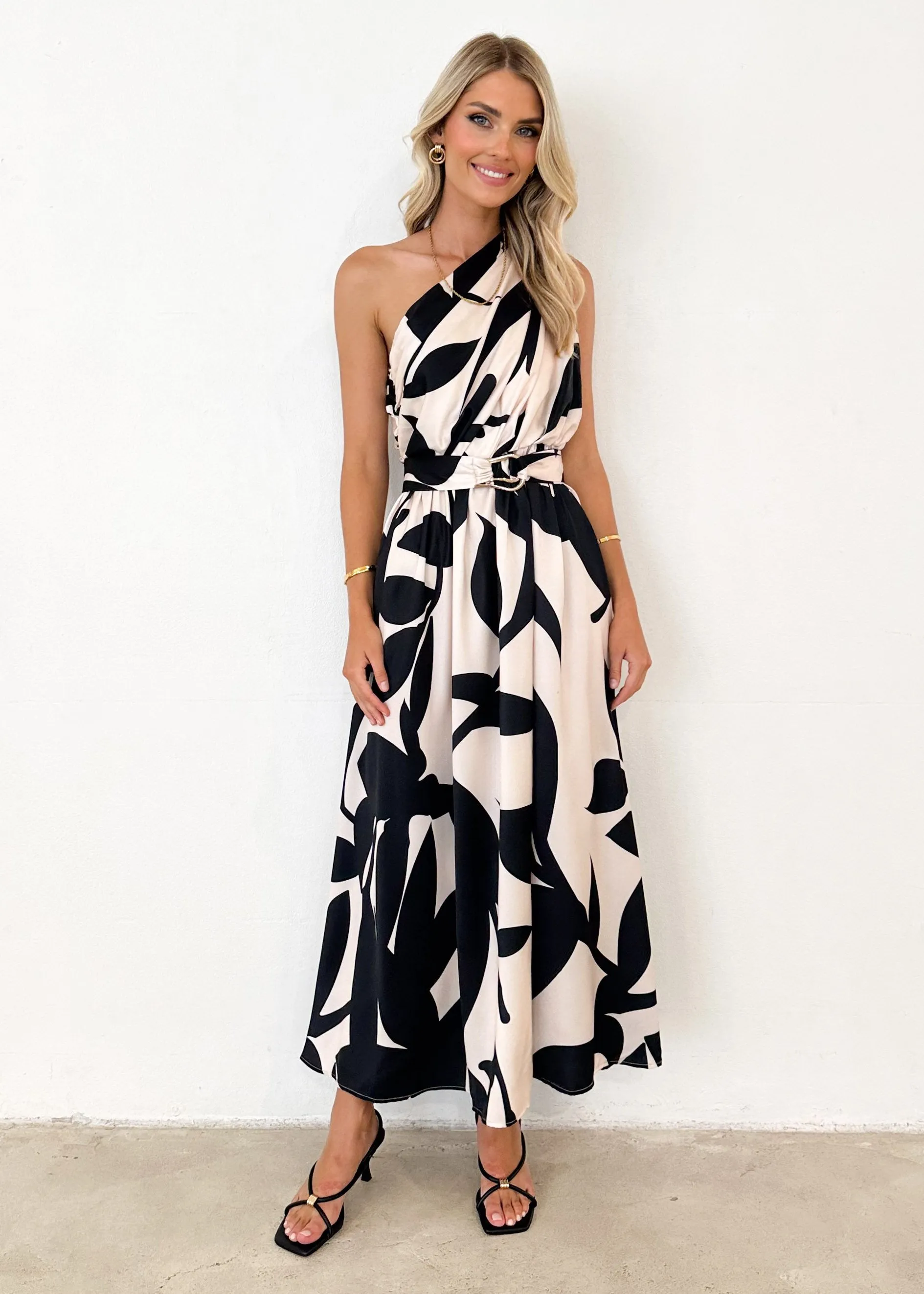 Korah One Shoulder Midi Dress - Beige Leaf sold by Gingham & Heels product image thumbnail 4