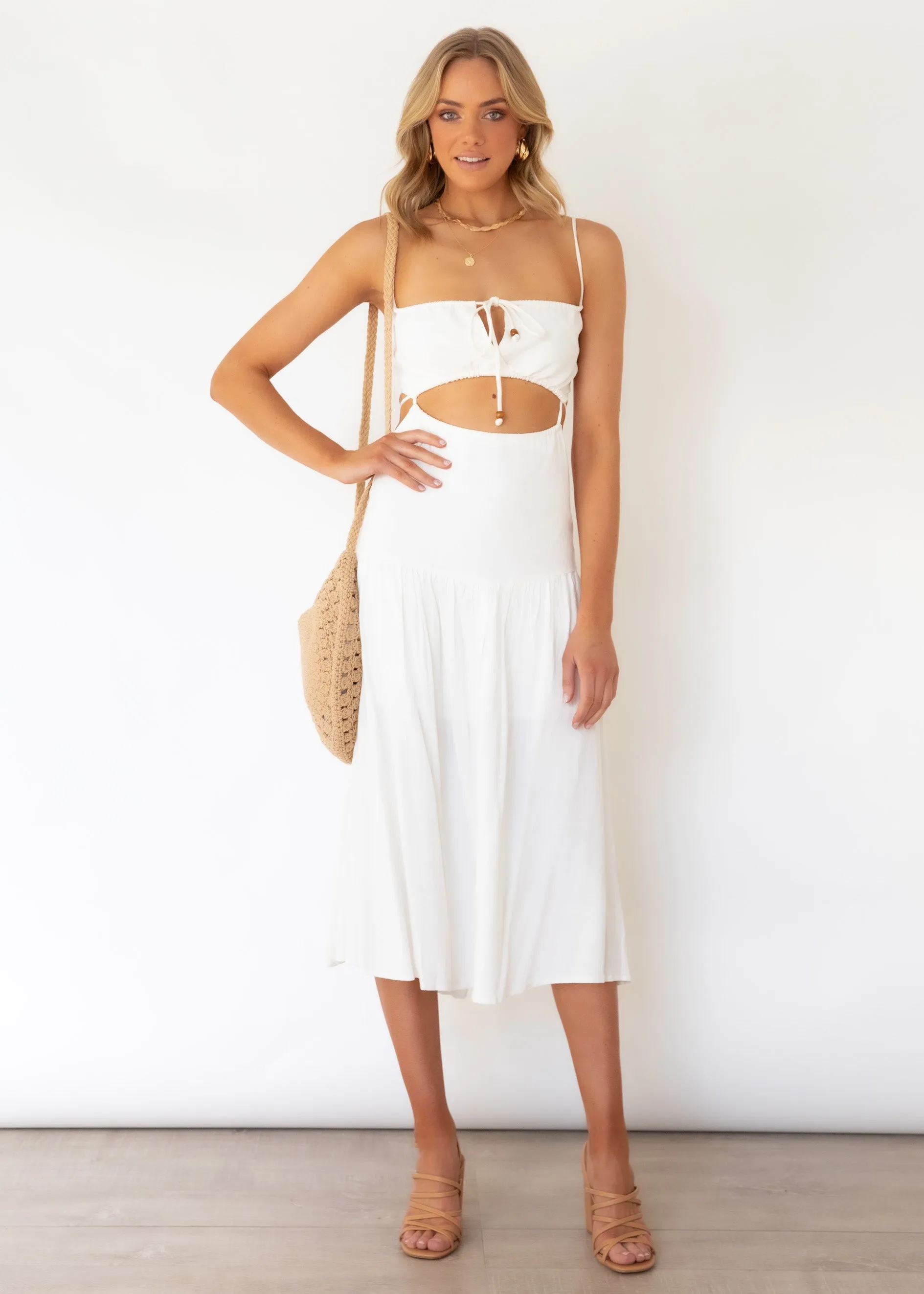 Nia Midi Dress - Off White sold by Gingham & Heels