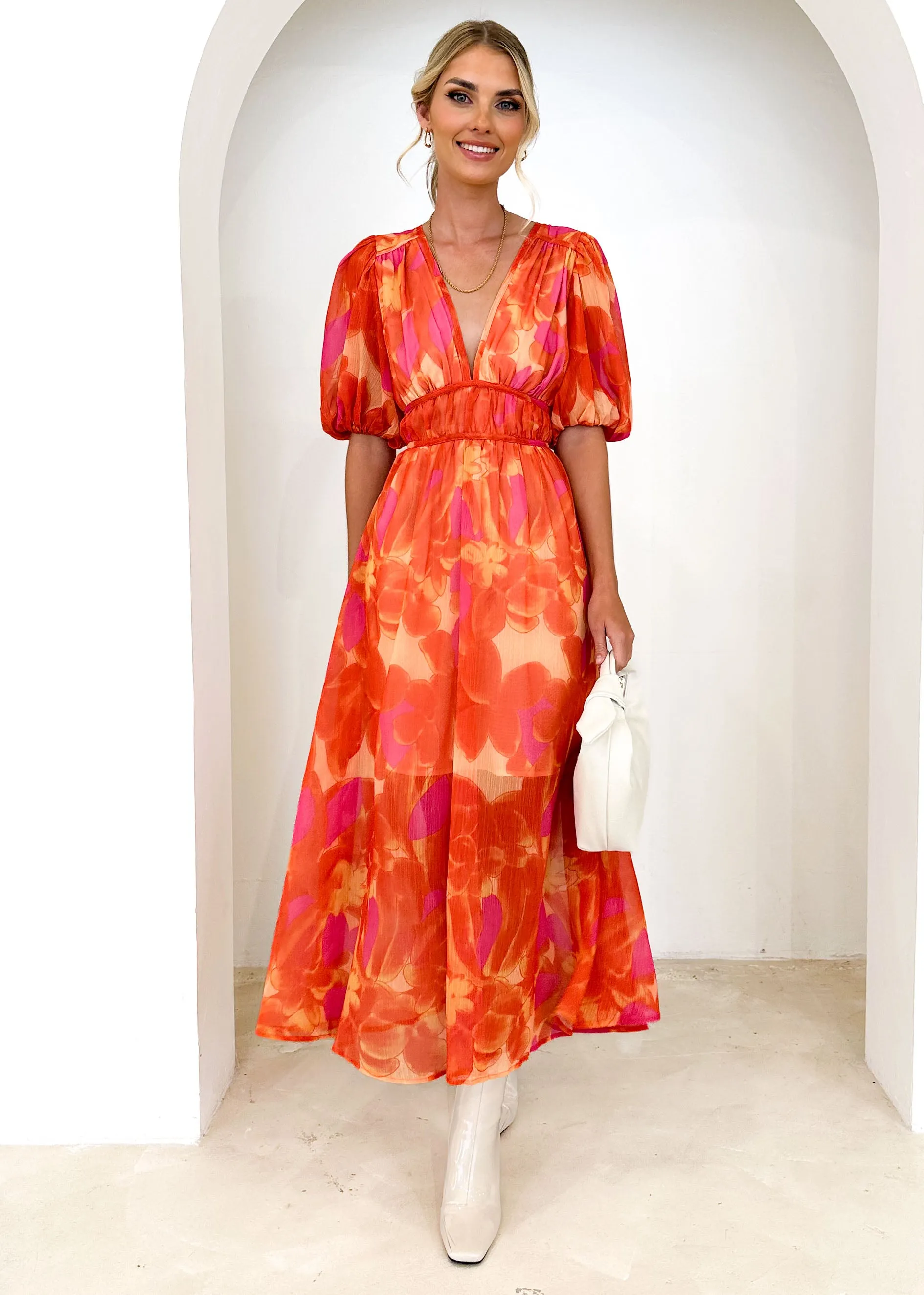 Zanette Midi Dress - Tangerine Floral sold by Gingham & Heels product image thumbnail 5