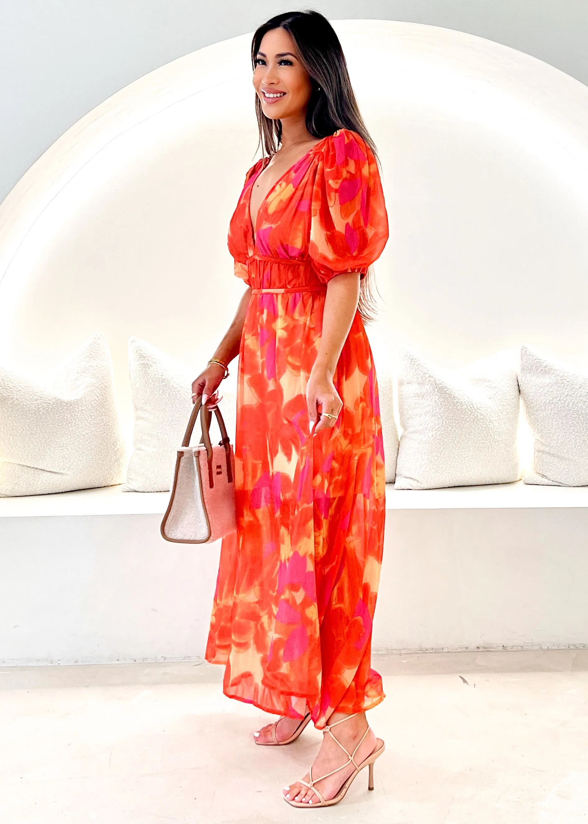 Zanette Midi Dress - Tangerine Floral sold by Gingham & Heels product image thumbnail 4