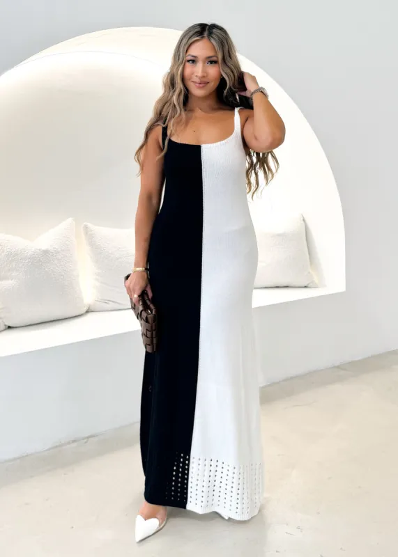 Karney Crochet Maxi Dress - Black Splice sold by Gingham & Heels
