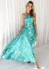 Corinne One Shoulder Midi Dress - Turquoise Watercolour sold by Gingham & Heels