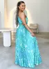 Corinne One Shoulder Midi Dress - Turquoise Watercolour sold by Gingham & Heels