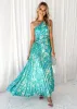 Corinne One Shoulder Midi Dress - Turquoise Watercolour sold by Gingham & Heels