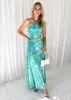 Corinne One Shoulder Midi Dress - Turquoise Watercolour sold by Gingham & Heels