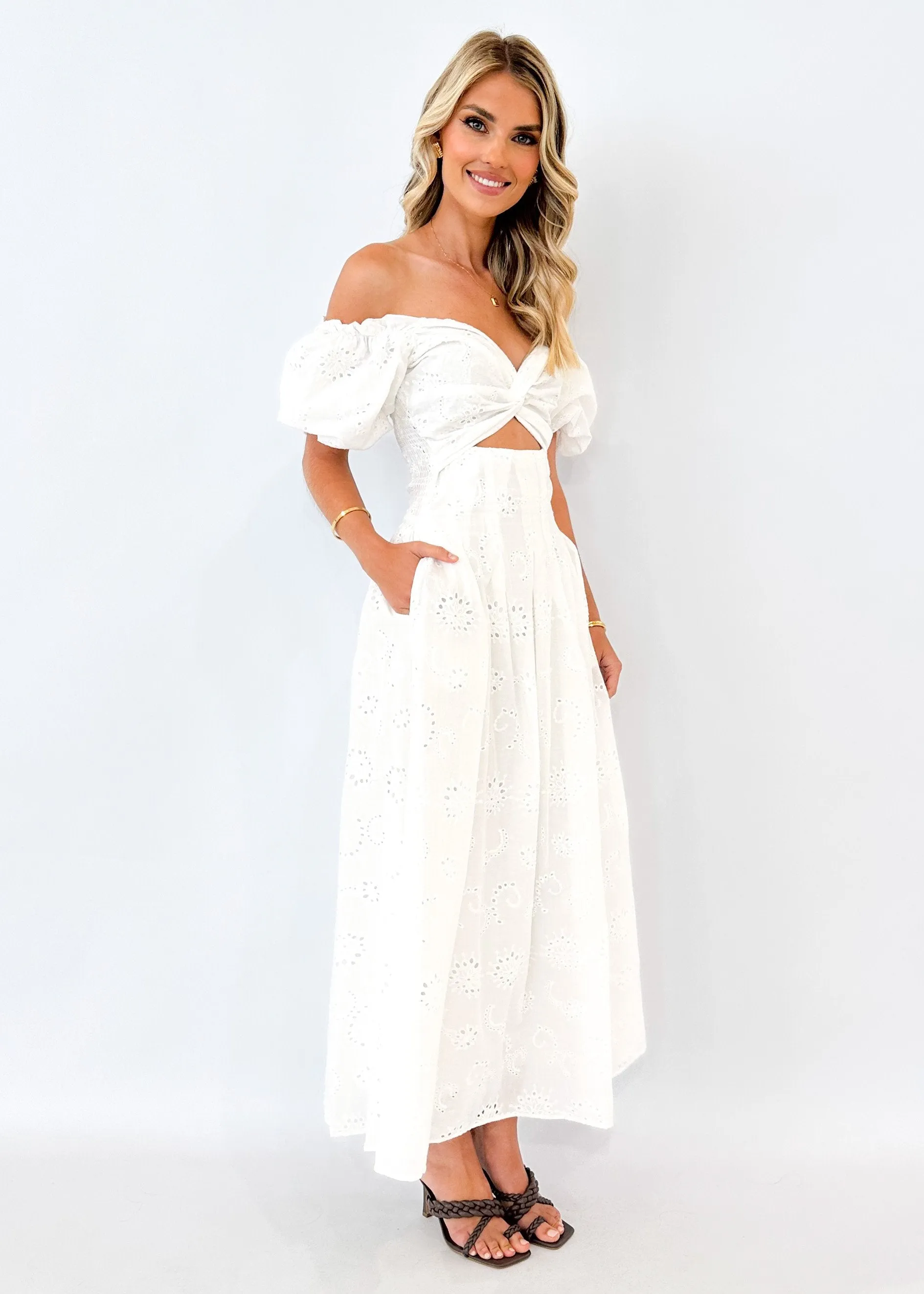 Davona Midi Dress - White Anglaise sold by Gingham & Heels product image thumbnail 4