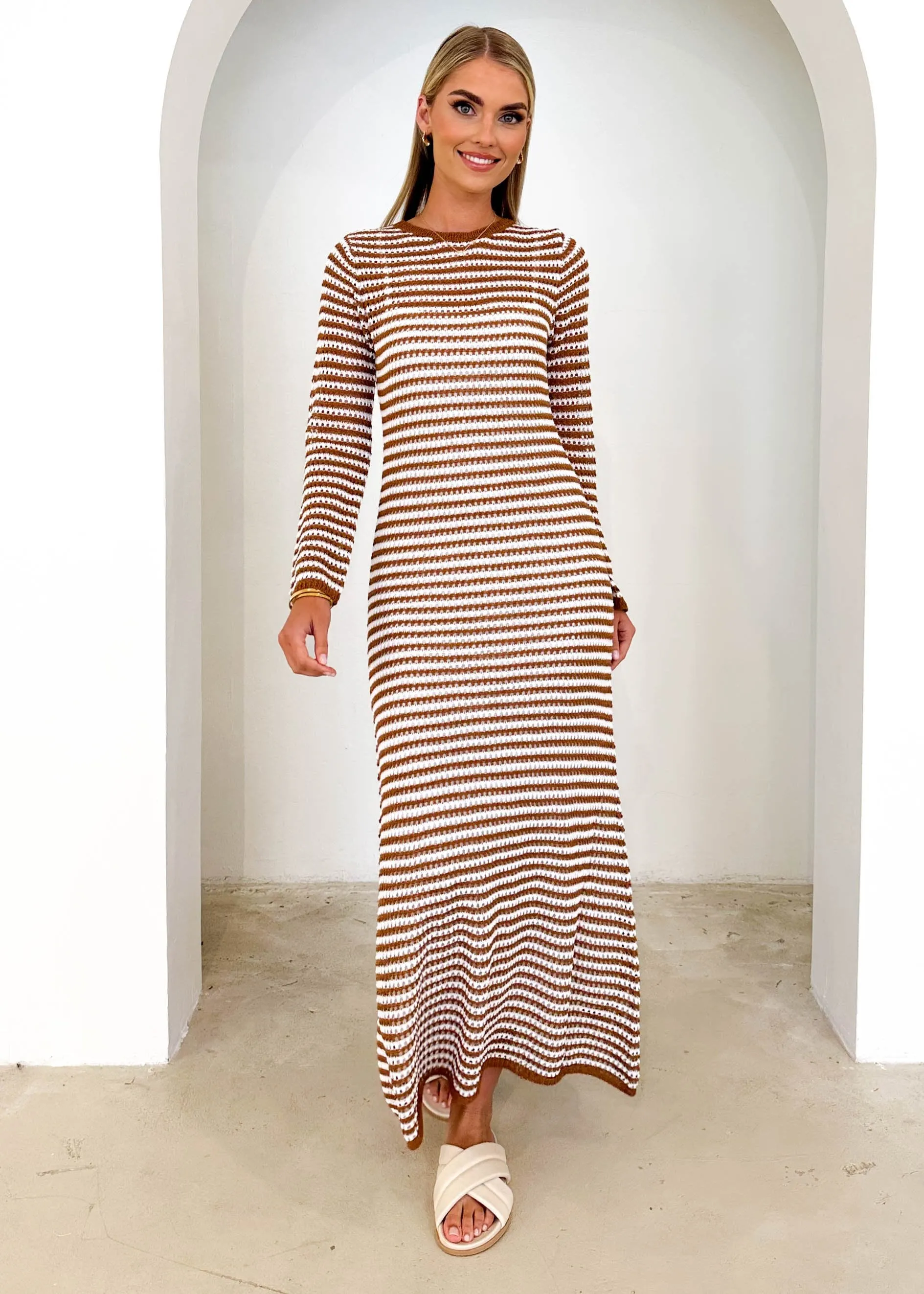 Kralta Knit Maxi Dress - Caramel Stripe sold by Gingham & Heels product image thumbnail 5
