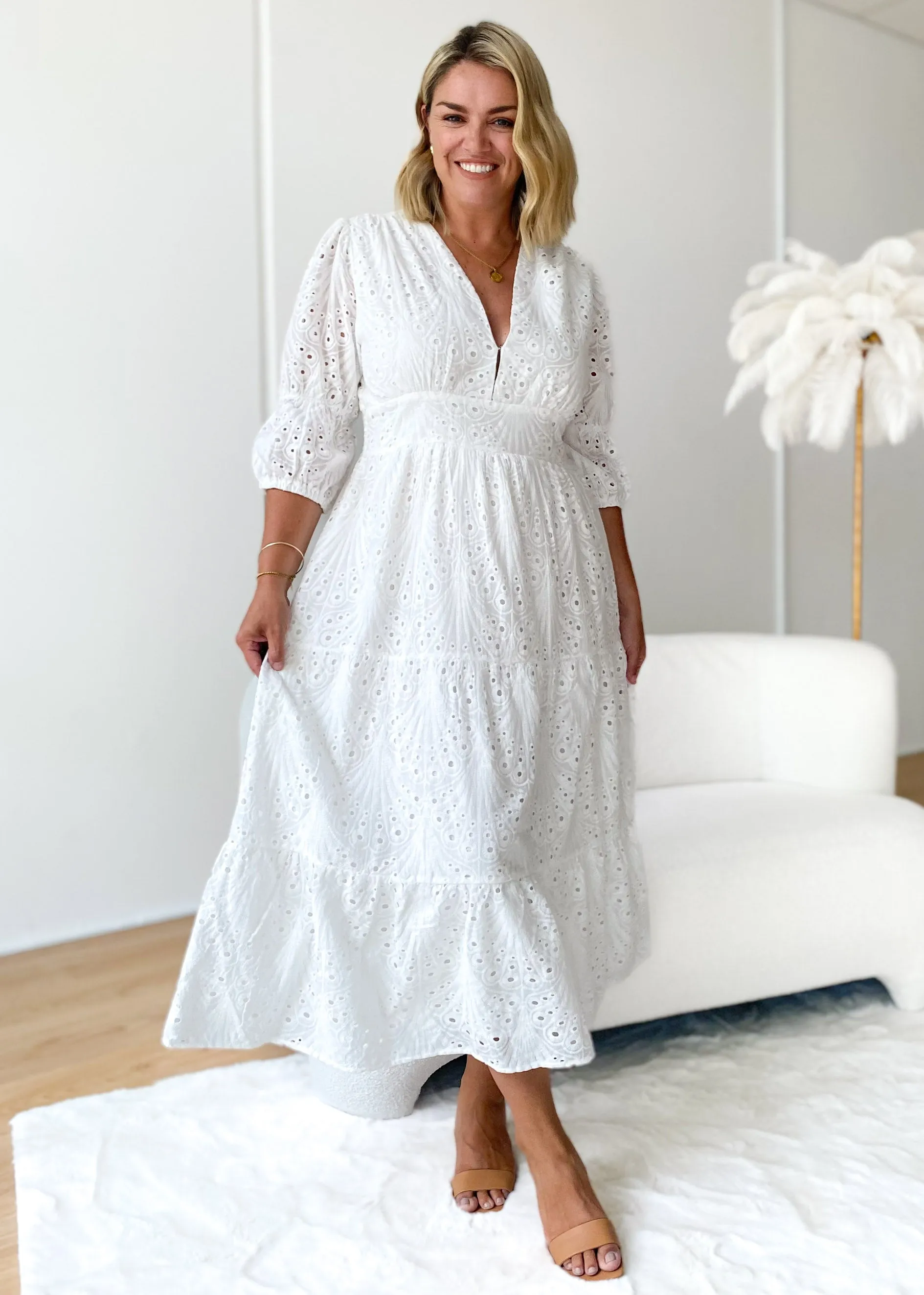 Zinta Midi Dress - White Anglaise sold by Gingham & Heels product image thumbnail 2