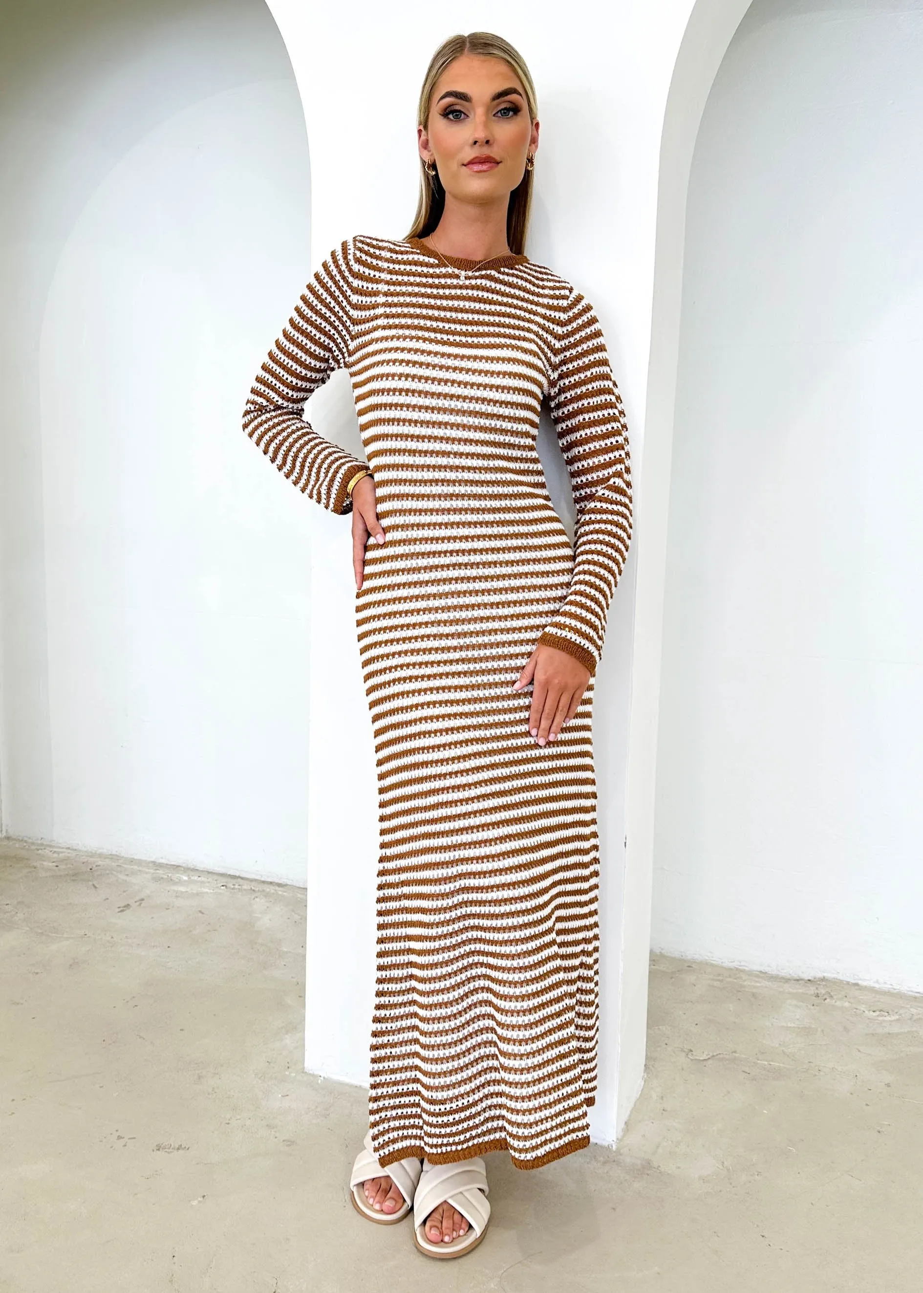 Kralta Knit Maxi Dress - Caramel Stripe sold by Gingham & Heels product image thumbnail 3