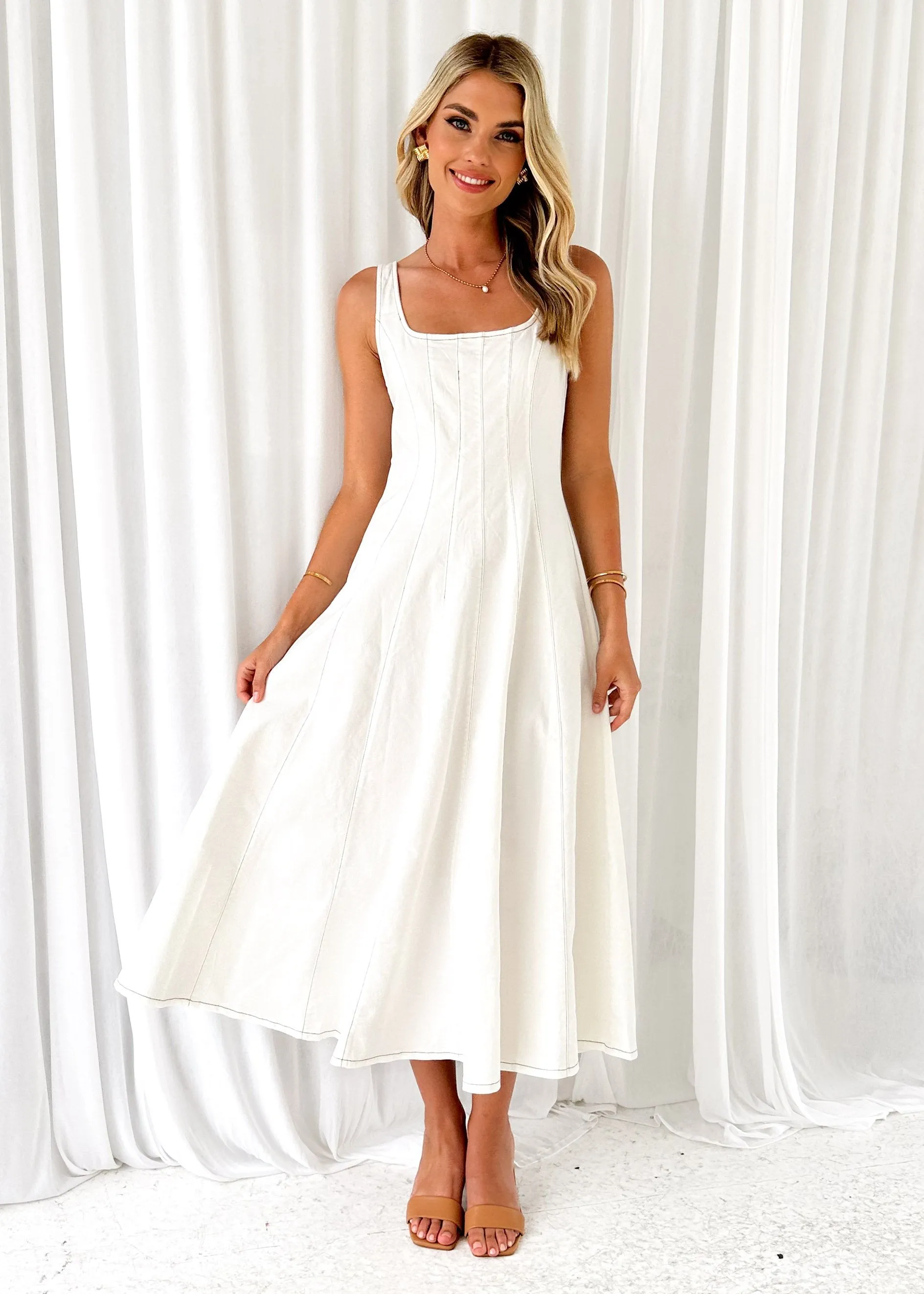 Zayla Denim Midi Dress - Off White sold by Gingham & Heels product image thumbnail 3