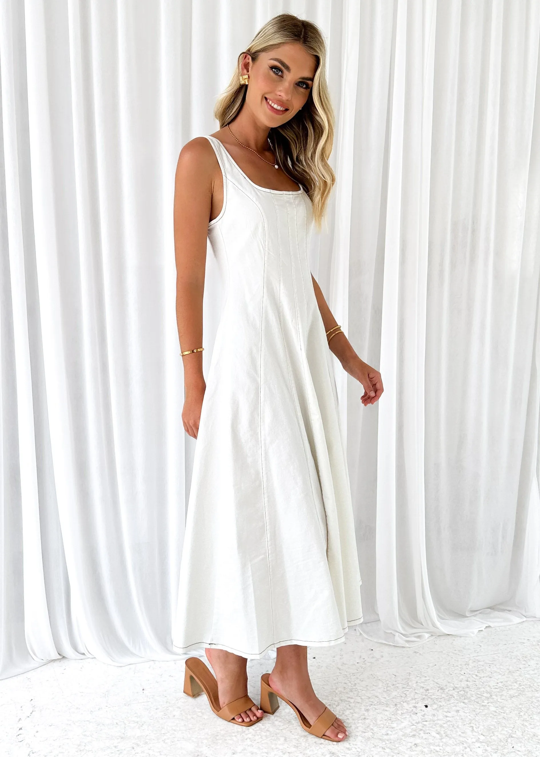 Zayla Denim Midi Dress - Off White sold by Gingham & Heels product image thumbnail 4