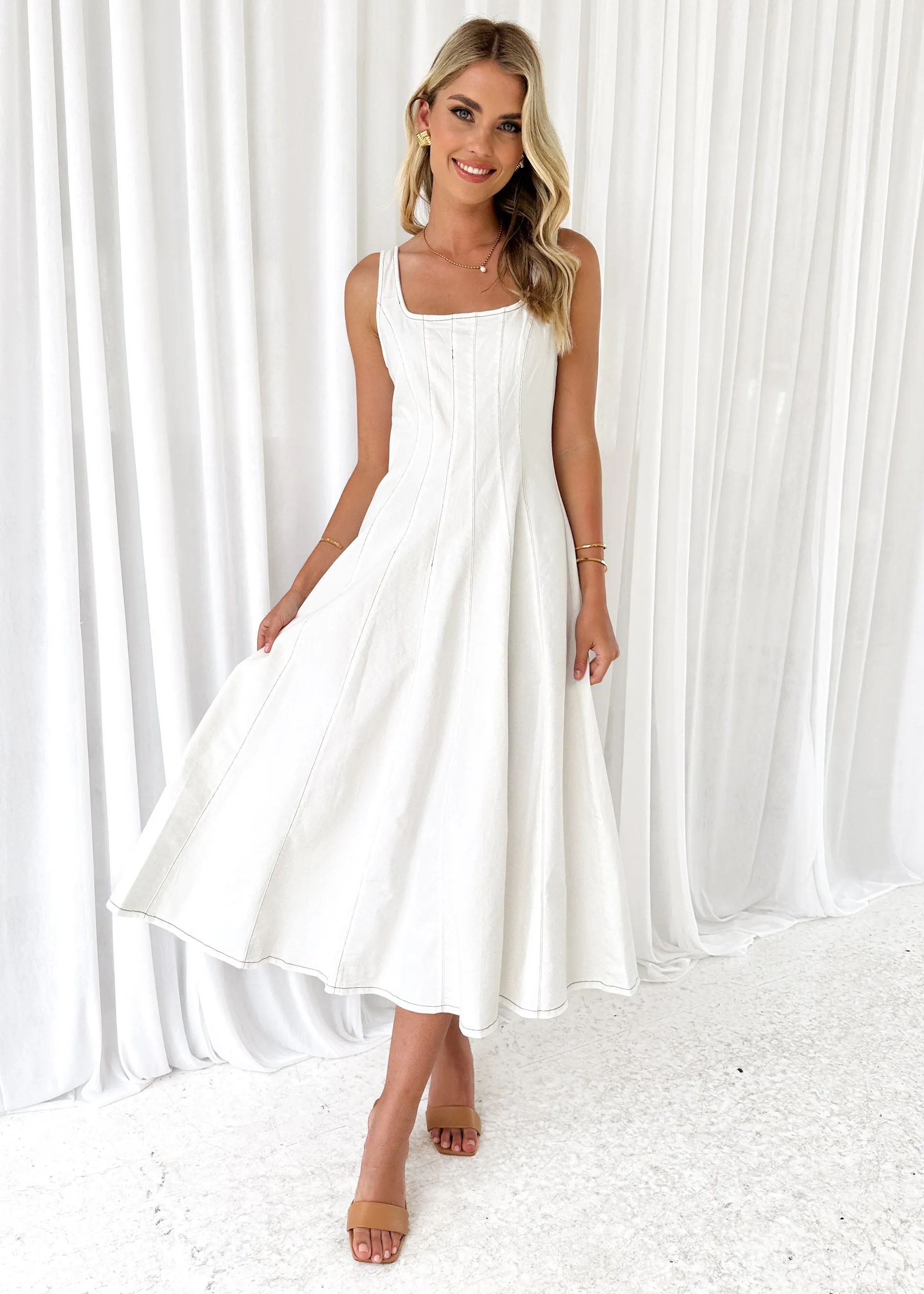 Zayla Denim Midi Dress - Off White sold by Gingham & Heels