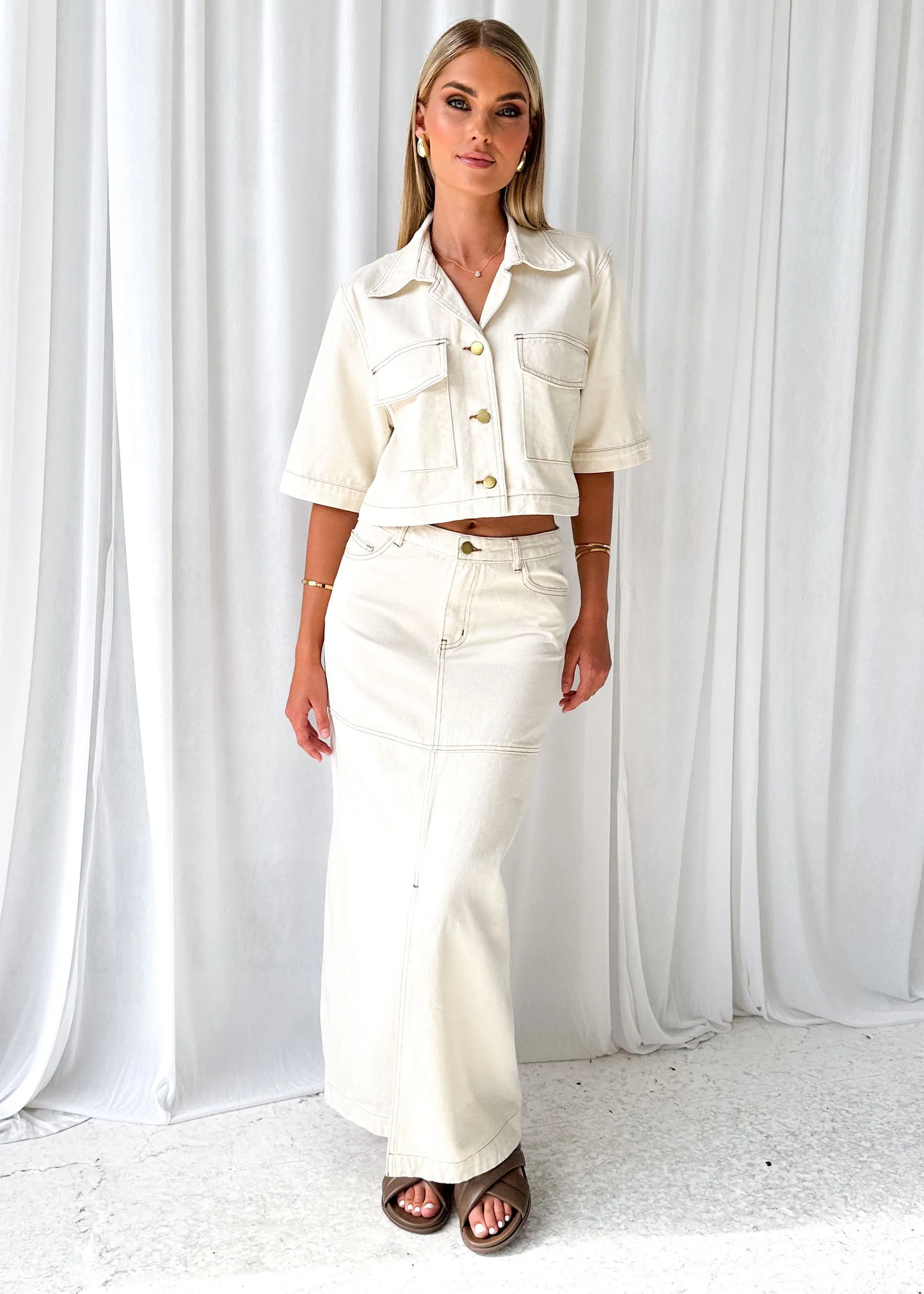 Darcie Cropped Shirt - Sand sold by Gingham & Heels product image thumbnail 5